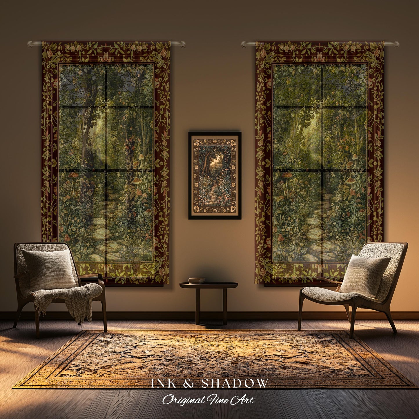 Fairy Ethereal Forest Curtains Mystic Dark Academia Folklore Inspired, Magical Medieval Forestcore Botanical Woodland Window Drapes Gothic