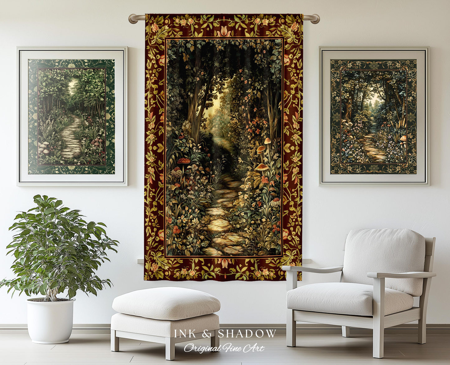 Fairy Ethereal Forest Curtains Mystic Dark Academia Folklore Inspired, Magical Medieval Forestcore Botanical Woodland Window Drapes Gothic
