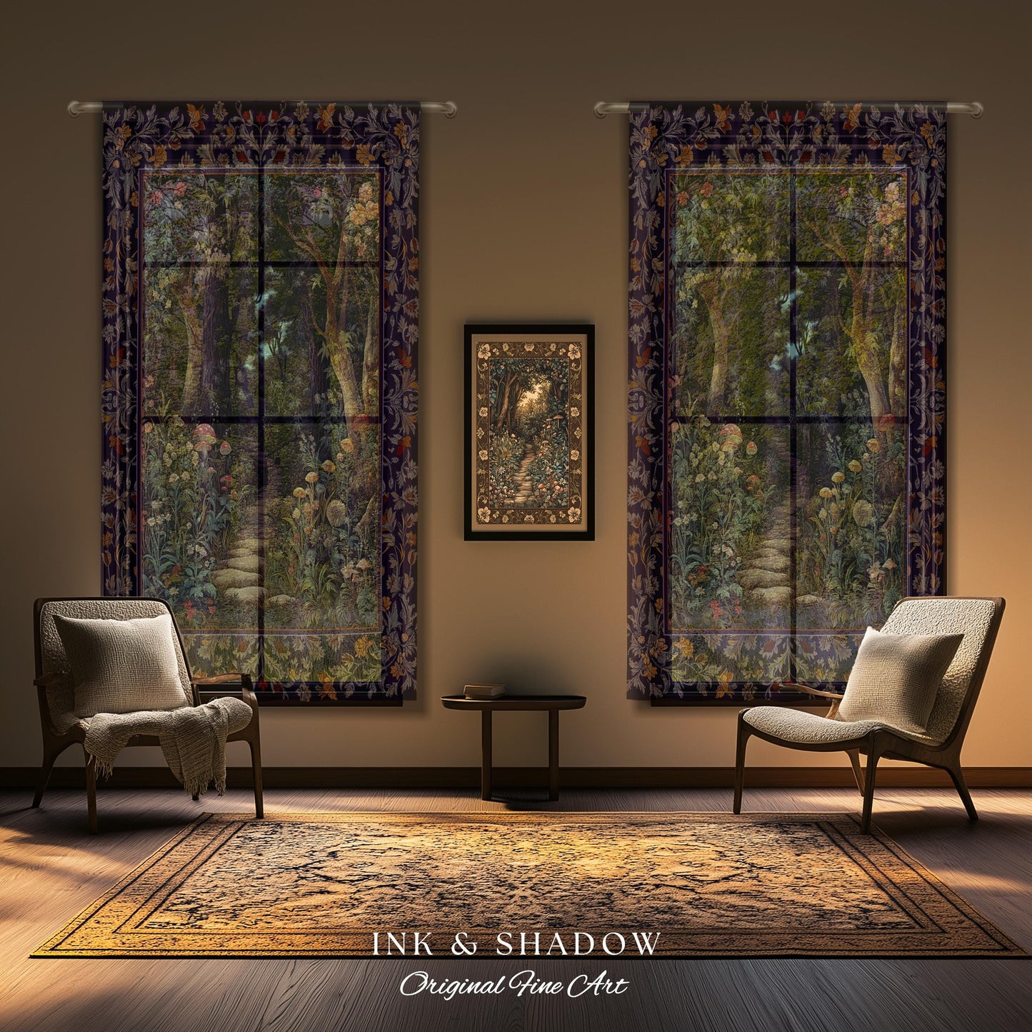 Magical Woodland Mushroom Drapes | Fairytale Theme Woodland Botanical Aesthetic Whimsical Home Window Curtains Bedroom Housewarming Gift |