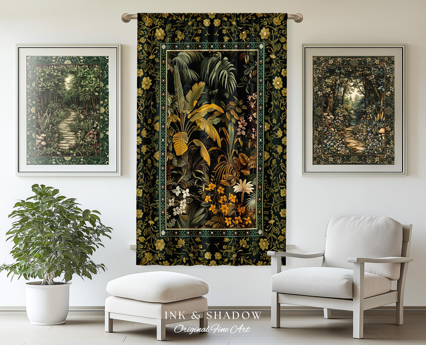 Whimsical Botanical Jungle Curtains | Forest Aesthetic Woodland Living Room Mystical Home Decor Plant Themed Ethereal Book Nook Drapery |