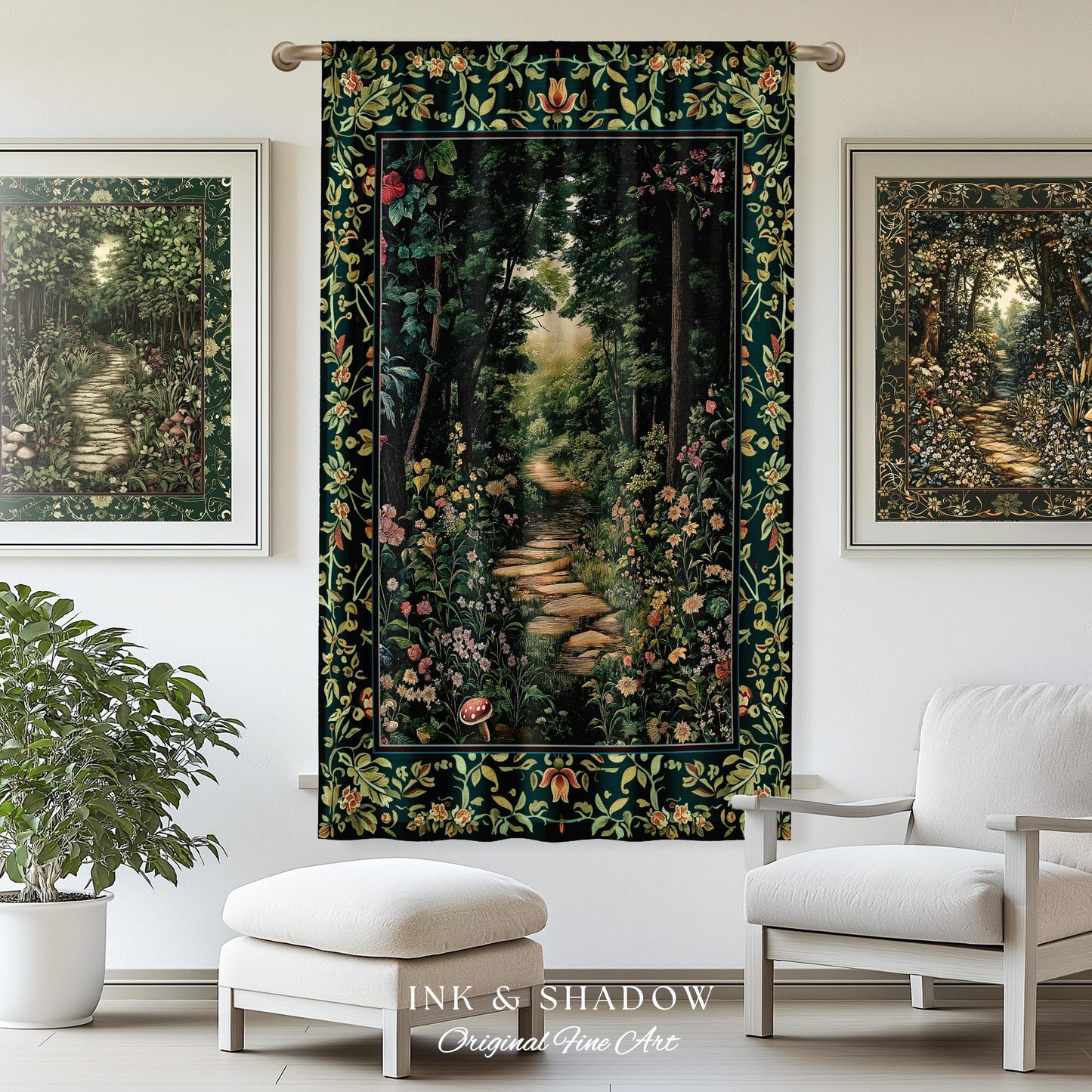Woodland Forest Cottagecore Curtains | Fairycore Aesthetic Magical Woodland Bedroom Emerald Green Home Decor Whimsigothic Drapes Indie Room