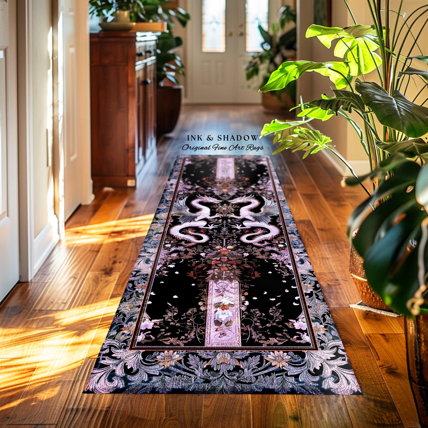 Pastel Gothic Fantasy Dragon Rug | Medieval Aesthetic Chinese Dragon Area Rug Home Acceent Lavender Purple Decor Whimsigothic Dark Academia