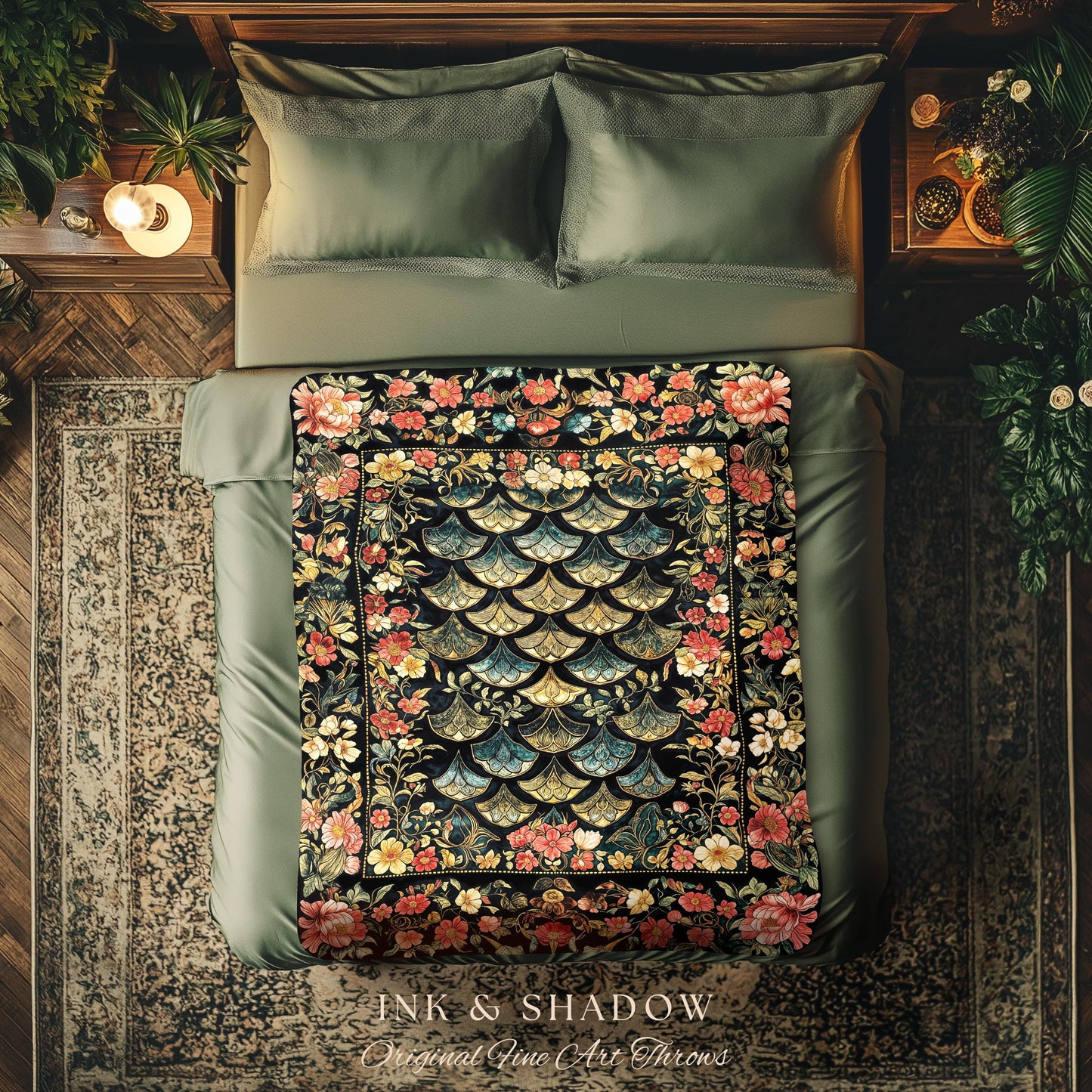 Floral Fantasy Fairytale Cozy Blanket | Ethereal Flowers Medieval Aesthetic Decorative Woven Tapestry Fairycore Bedroom Princess Bedding |