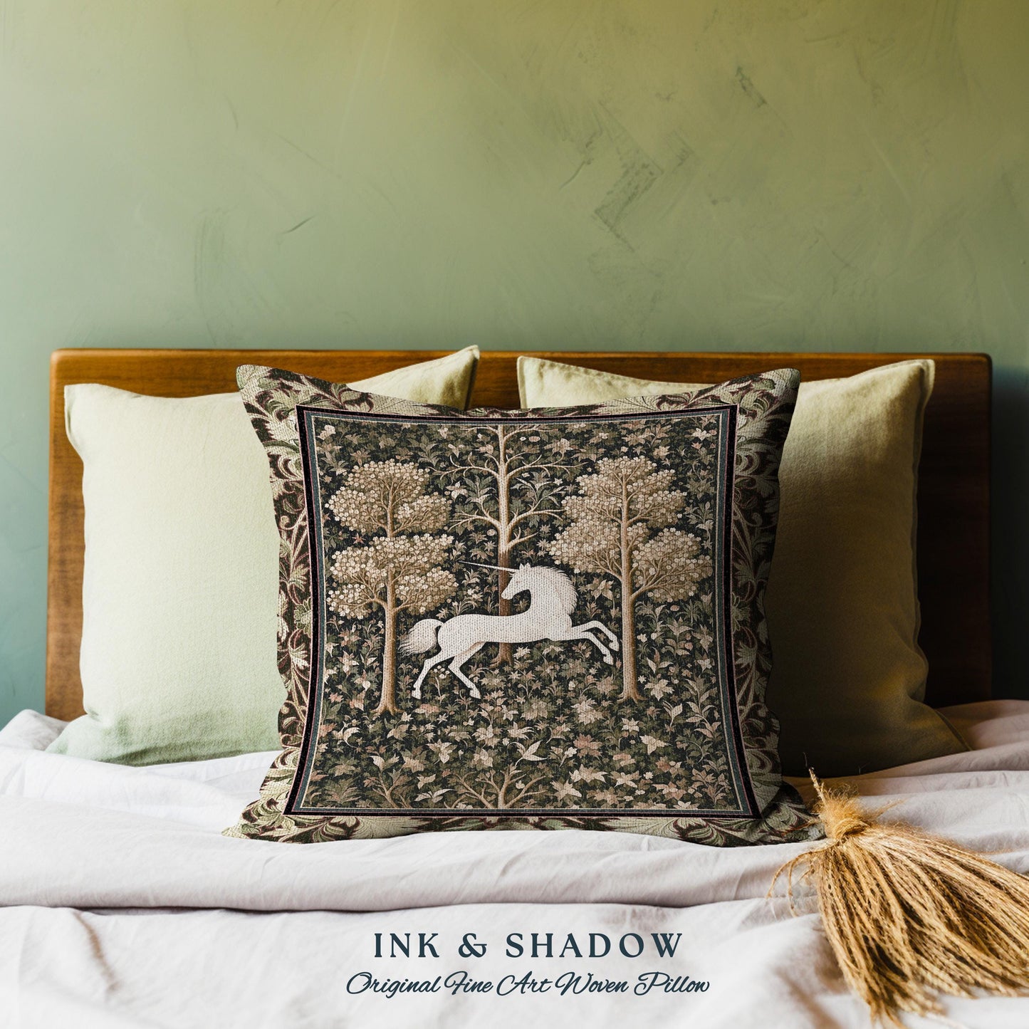 Magic Aesthetic Woven Tapestry Pillow Cottagecore Style | Dark Academia Folklore Decor Gothic Maximalist Gift for Fantasy Lover Home Cushion