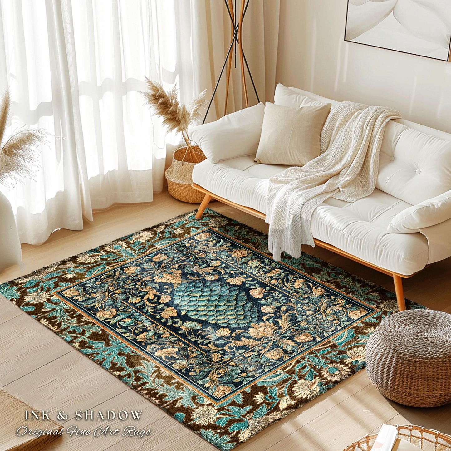 Soft Teal Castlecore Area Rug | Fairy Pastel Ornate Gothic Dragon Scale Fantasy Home Accent Rug Rustic Knightcore Medieval Victorian Decor |