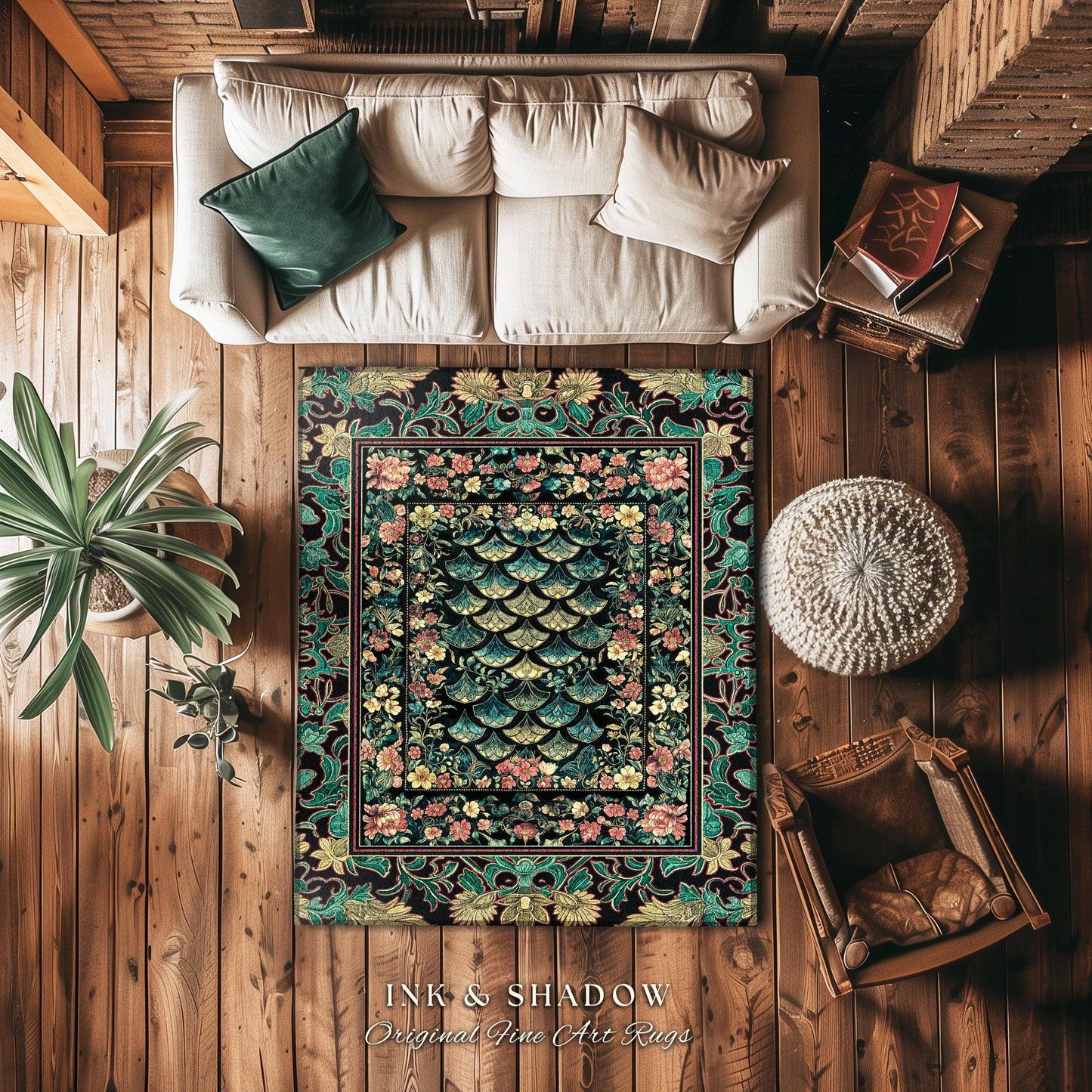 Maximalist Floral Eclectic Area Rug | Princesscore Royal Home Accent Rug Ethereal Pastel Storybook Medieval Magic Victorian Dragon Scales |