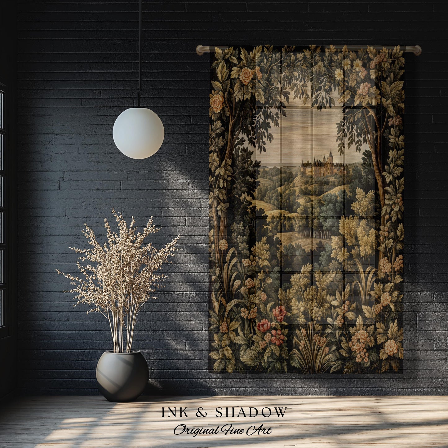Medieval Meadow Window Drapes | Rustic Fairytale Castle Landscape Woodland Fairy Folklore Princesscore Aesthetic Mystic Victorian Curtains |