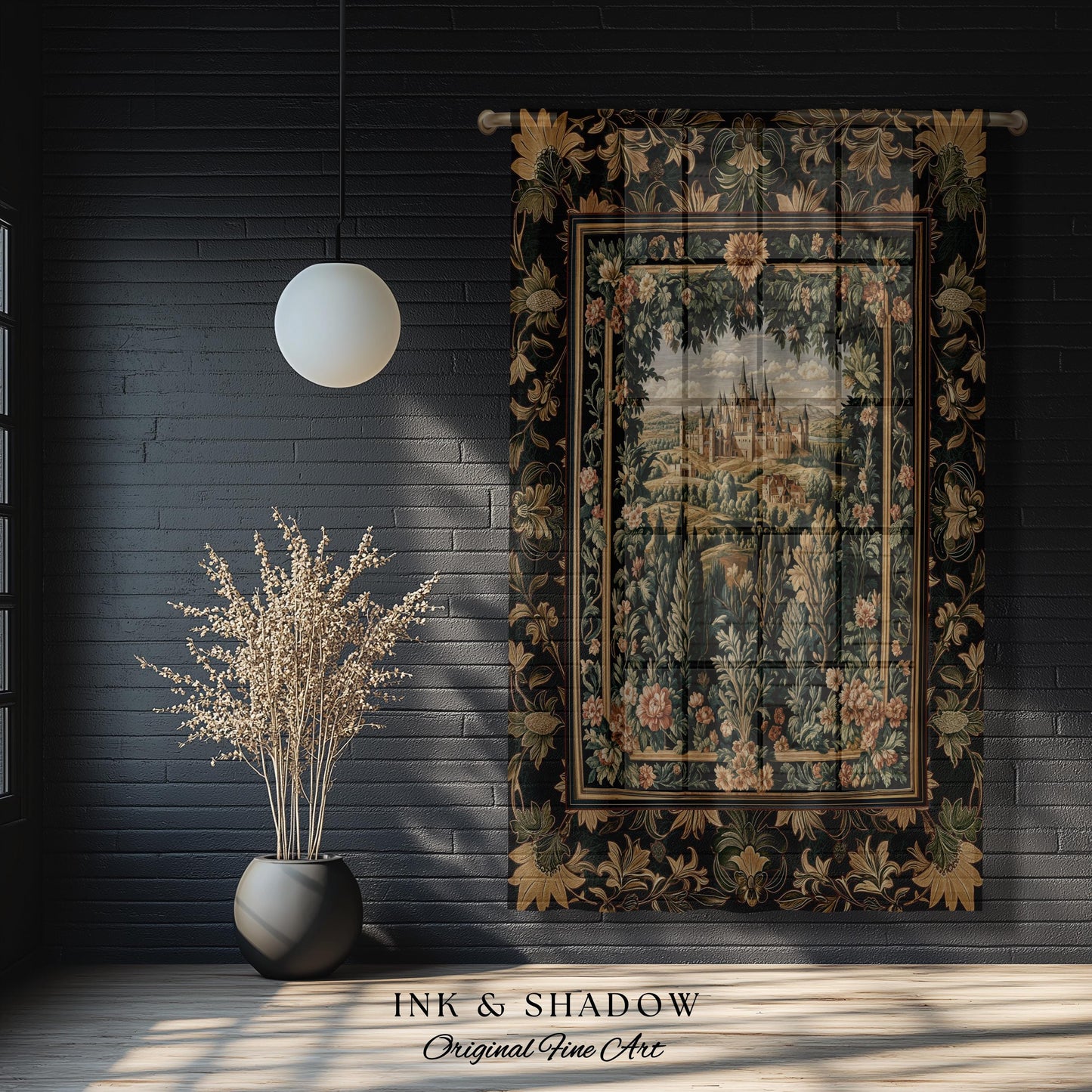 Dark Academia Victorian Royal Curtain | Fantasy Window Blackout Decor Woodland Princess Medieval Rustic Floral Landscape Coquette Maximalist