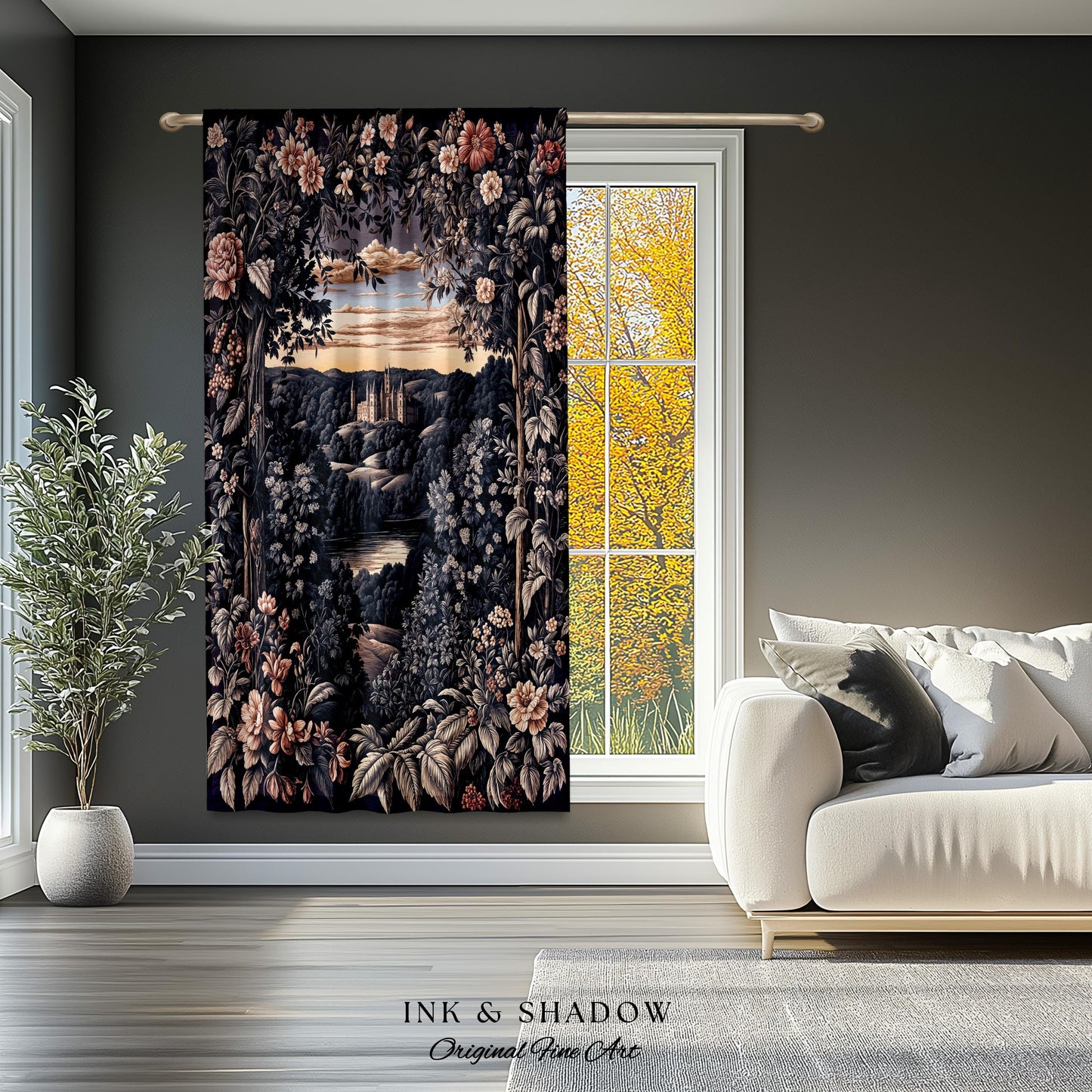 Pastel Fairy Aesthetic Curtains | Ethereal Woodland Royalcore Rosy Blackout Curtain Bedroom Botanical Landscape Medieval Princess Rustic |