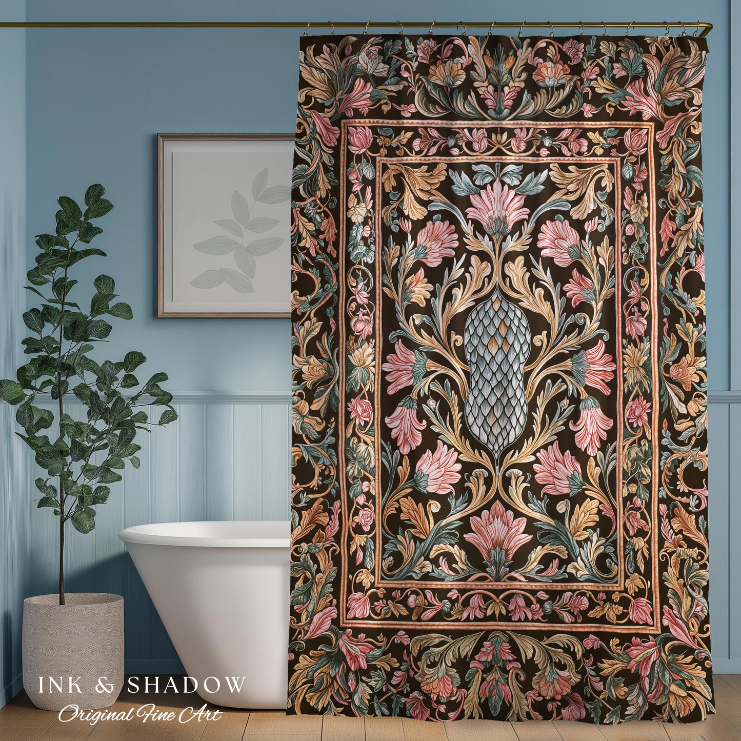 Princess Pink Ornate Shower Curtain | Storybook Elegance Pastel Whimsical Bathroom Accent Dragon Scale Fantasy Coquette Princesscore Design