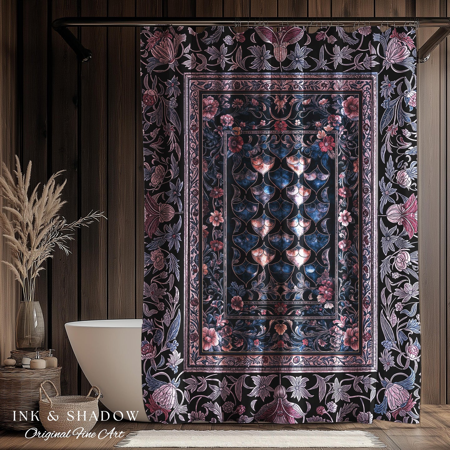 Lavender Purple Ethereal Ornate Shower Curtain | Fairycore Grunge Pastel Whimsical Blanket Gothic Dragon Scale Bathroom Floral Fairytale |