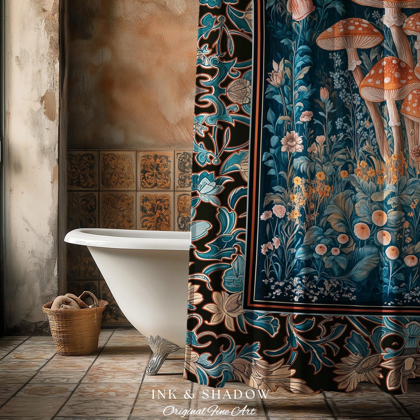 Mystic Forest Fungi Shower Curtain | Maximalist Aesthetic Whimsical Mushroom Bathroom Decor Fairycore Cute Cottagecore Housewarming Gift |