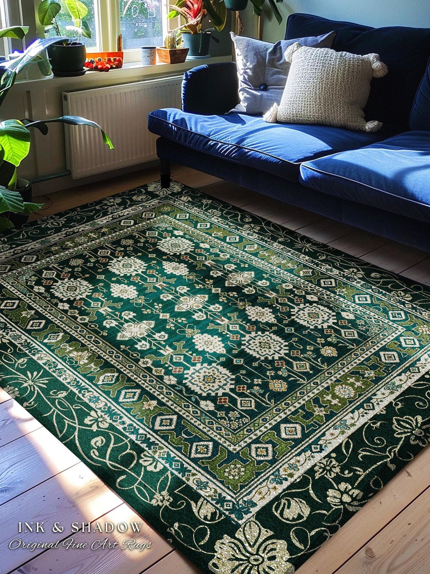 Forest Green Round Area Rug Boho Decor Rustic Aesthetic Living Room Sage Green Home Decor | Housewarming Gift Cottagecore Green Bedroom Mat