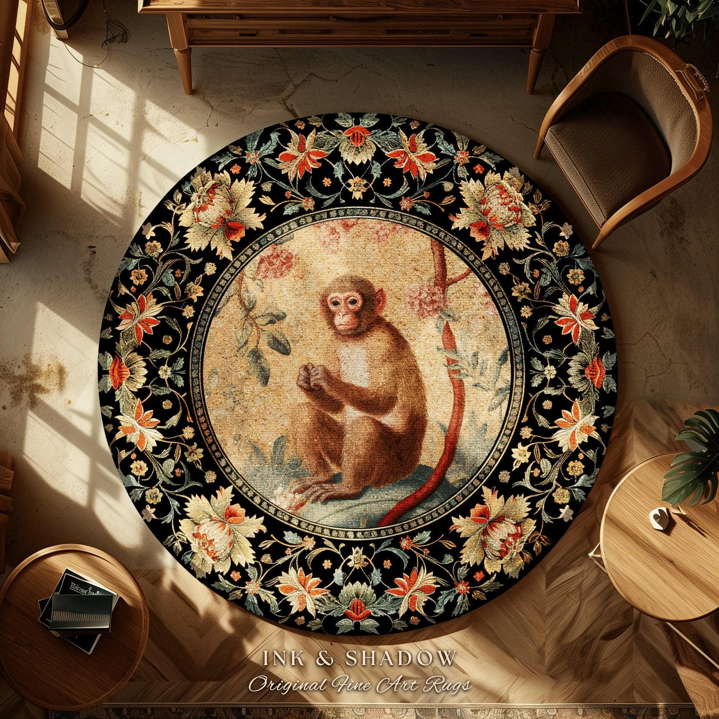 Victorian Gothic Decorative Rug | Woodland Gothic Room Decor William Morris Monkey Vintage Cottagecore Aesthetic Dark Fairycore Bedroom Art