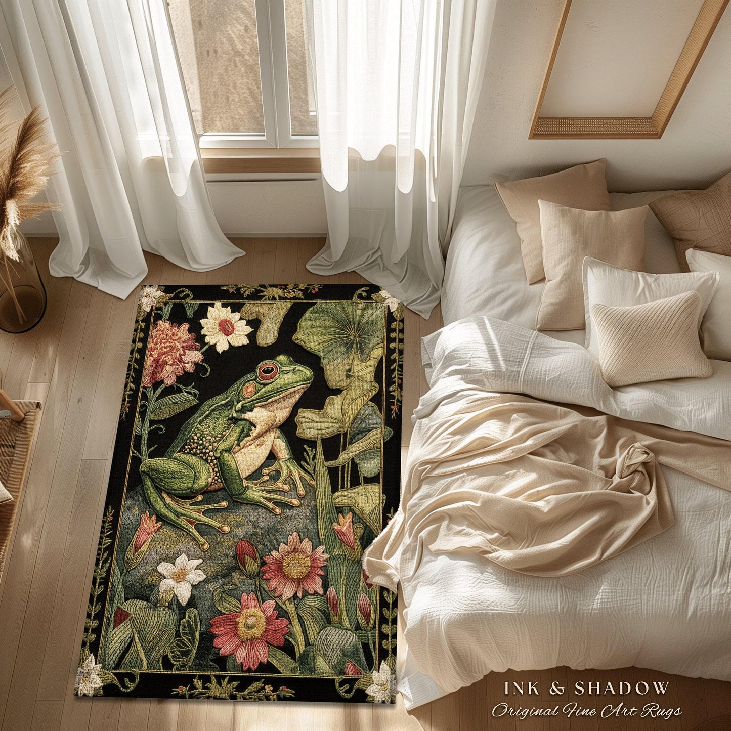 Woodland Toad Floor Mat | Fairy Aesthetic Living Room Home Decor Frog Lover Gift Cottagecore Earth Tone Bedroom Floor Mat Mystical Botanical