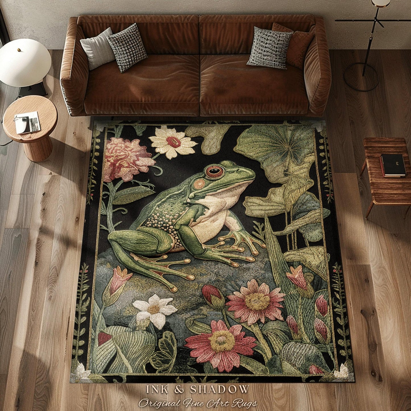 Woodland Toad Floor Mat | Fairy Aesthetic Living Room Home Decor Frog Lover Gift Cottagecore Earth Tone Bedroom Floor Mat Mystical Botanical