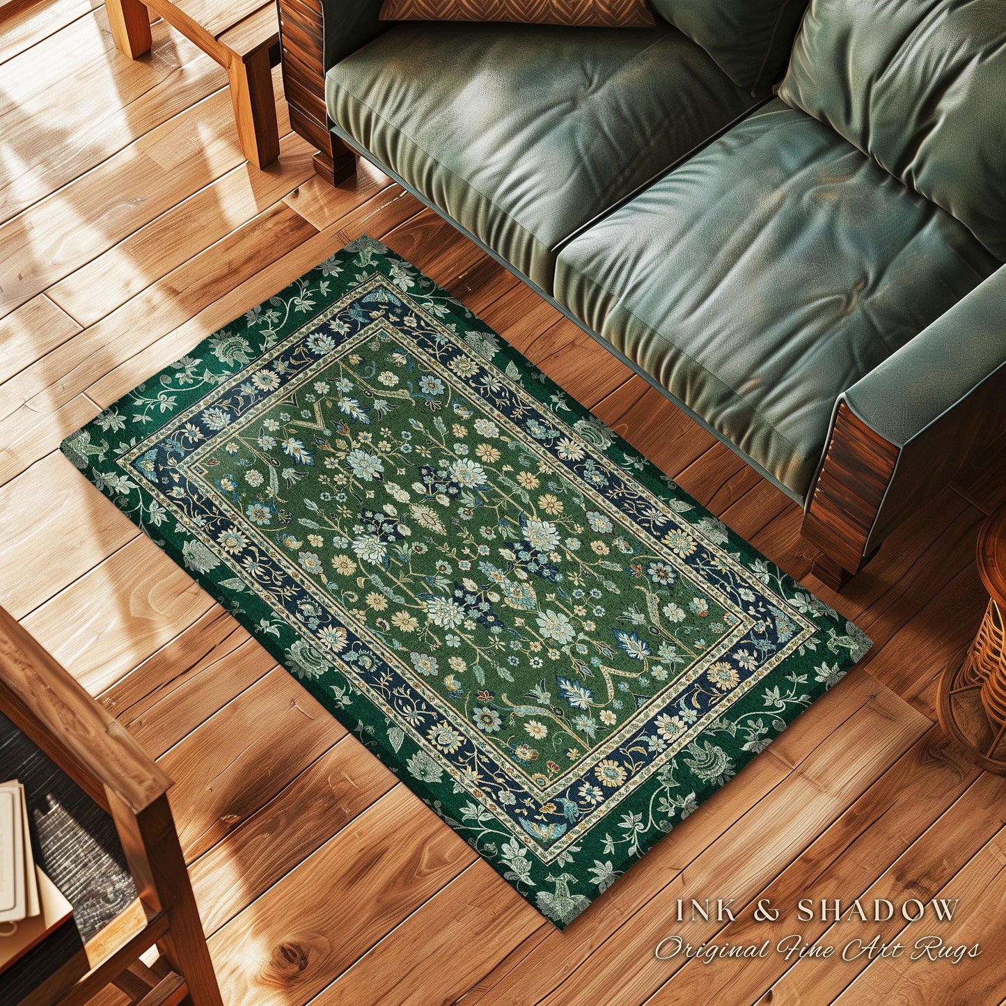 Muted Green Boho Area Rug | Rustic Aesthetic Living Room Pastel Green Home Decor Housewarming Gift Cottagecore Green Bedroom Floor Mat |