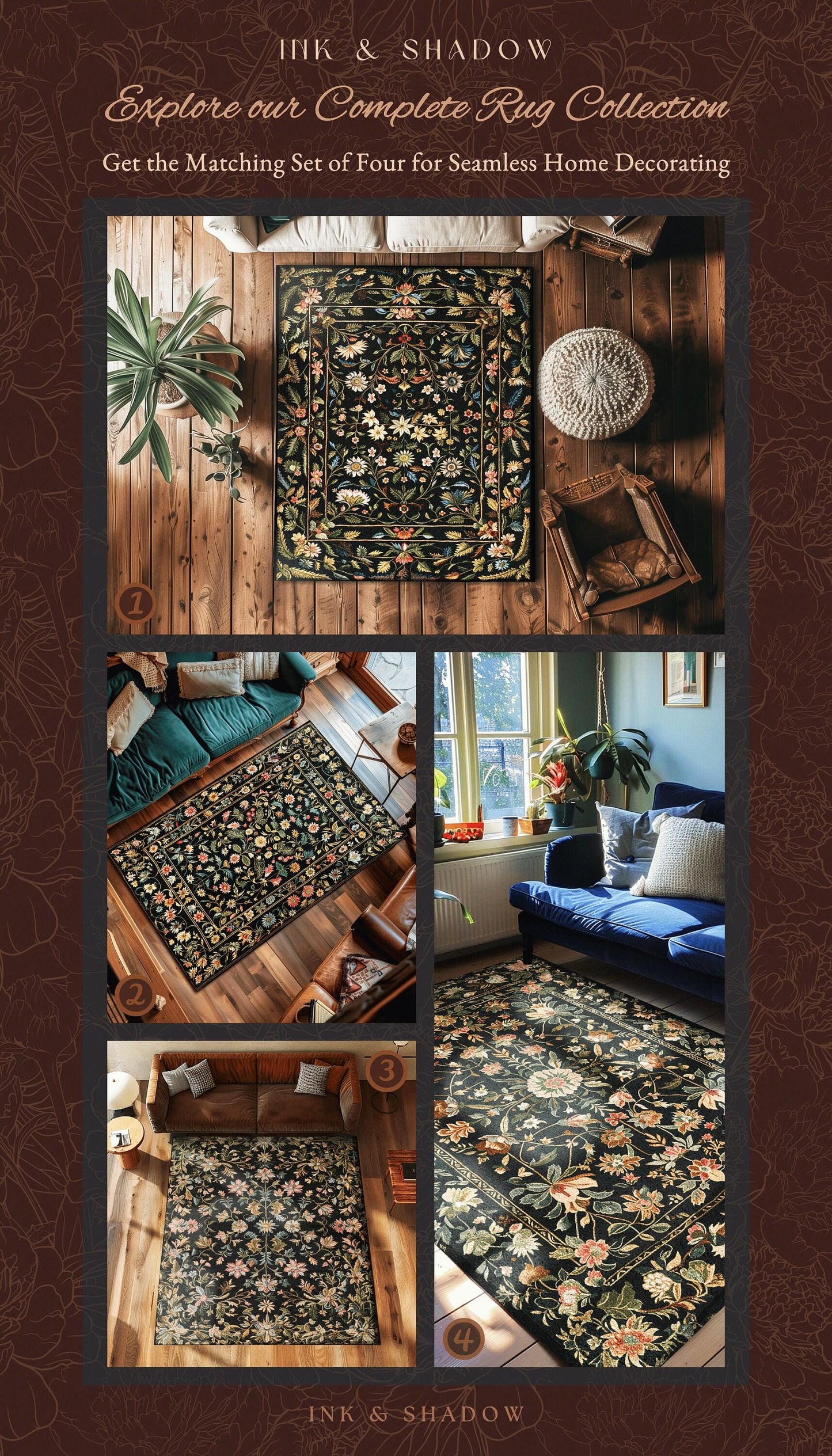 Charming Countryside Floral Field Folk Art Rug, Rustic Wildflower Botanical Cottagecore Decor Ethereal Home Victorian Garden Folklore Accent