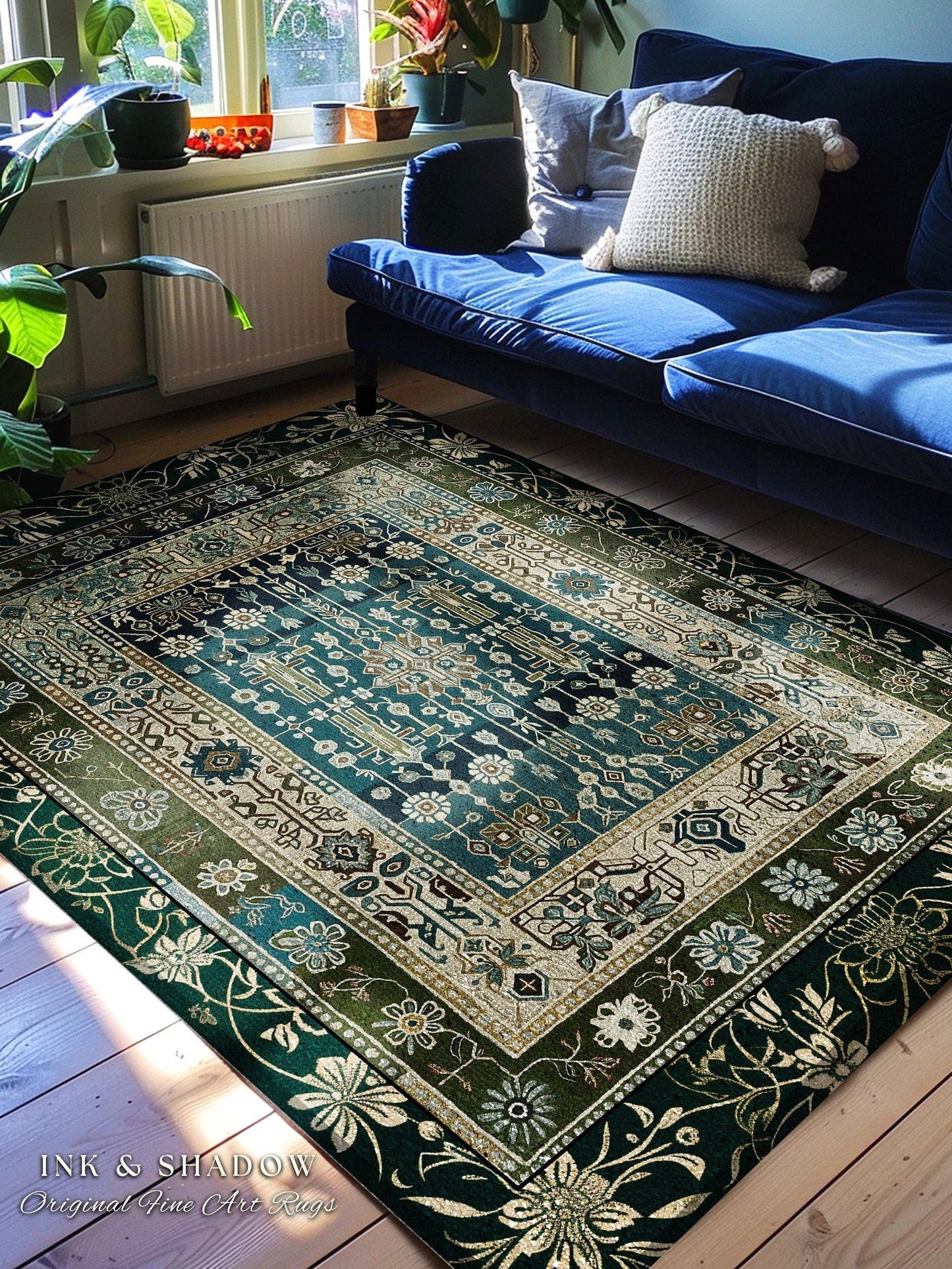 Sage Green Boho Round Area Rug | Aestheetic Living Room Pastel Blue Home Decor Rustic Housewarming Gift Cottagecore Forest Green Bedroom Mat