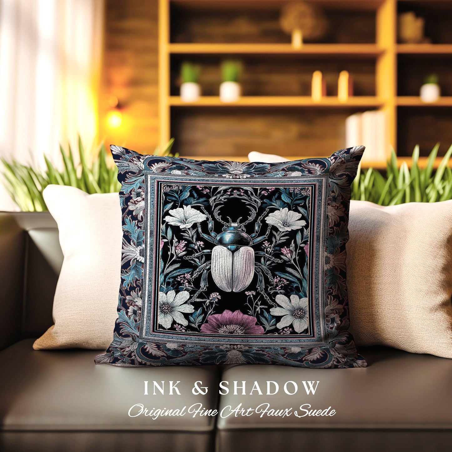 a decorative pillow on a couch in a living room