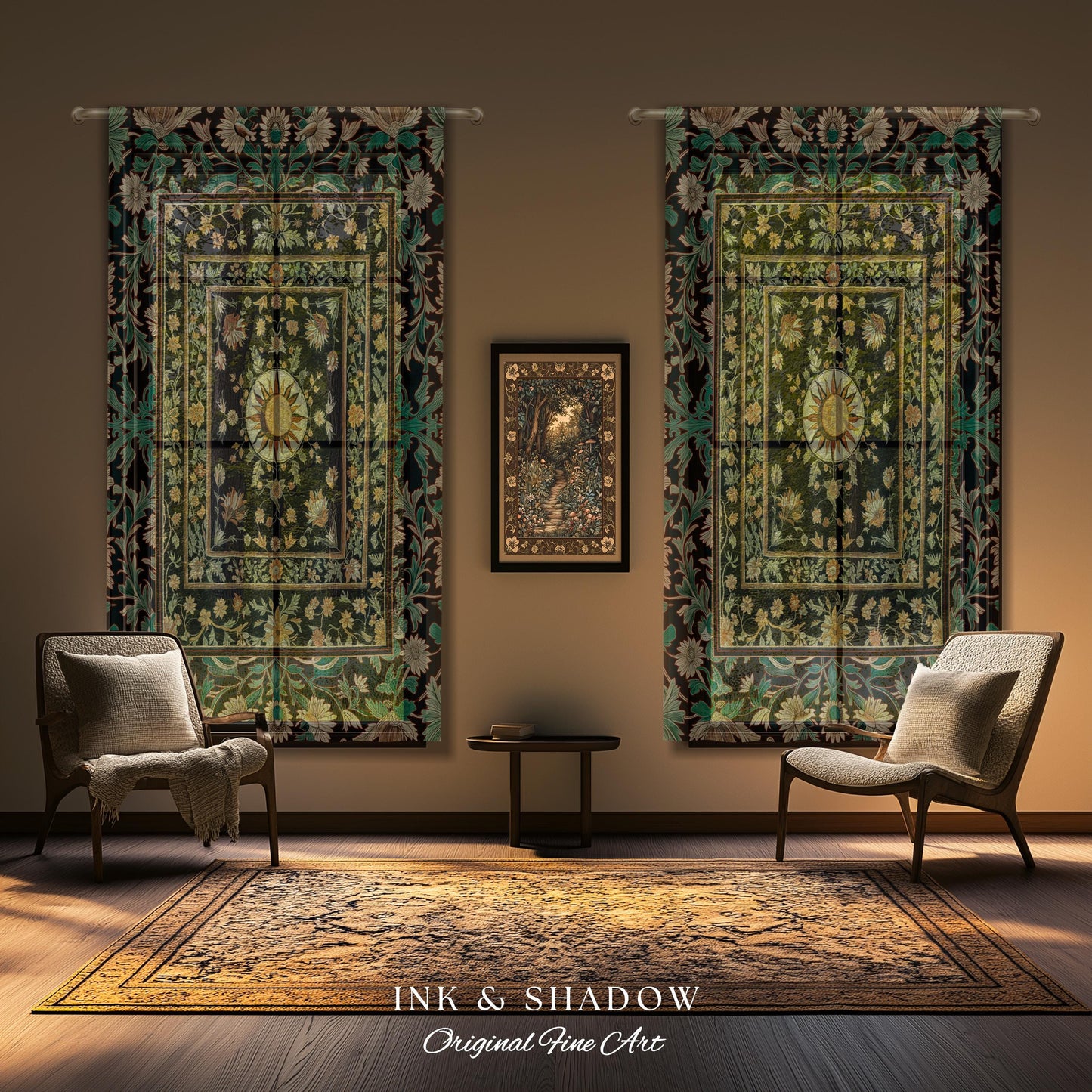 Witchy Sun Dark Academia Curtain | Bohemian Rustic Whimsical Gothic Maximalist Bedroom Drapes Whimsical Celestial Astrology Aesthetic Magic