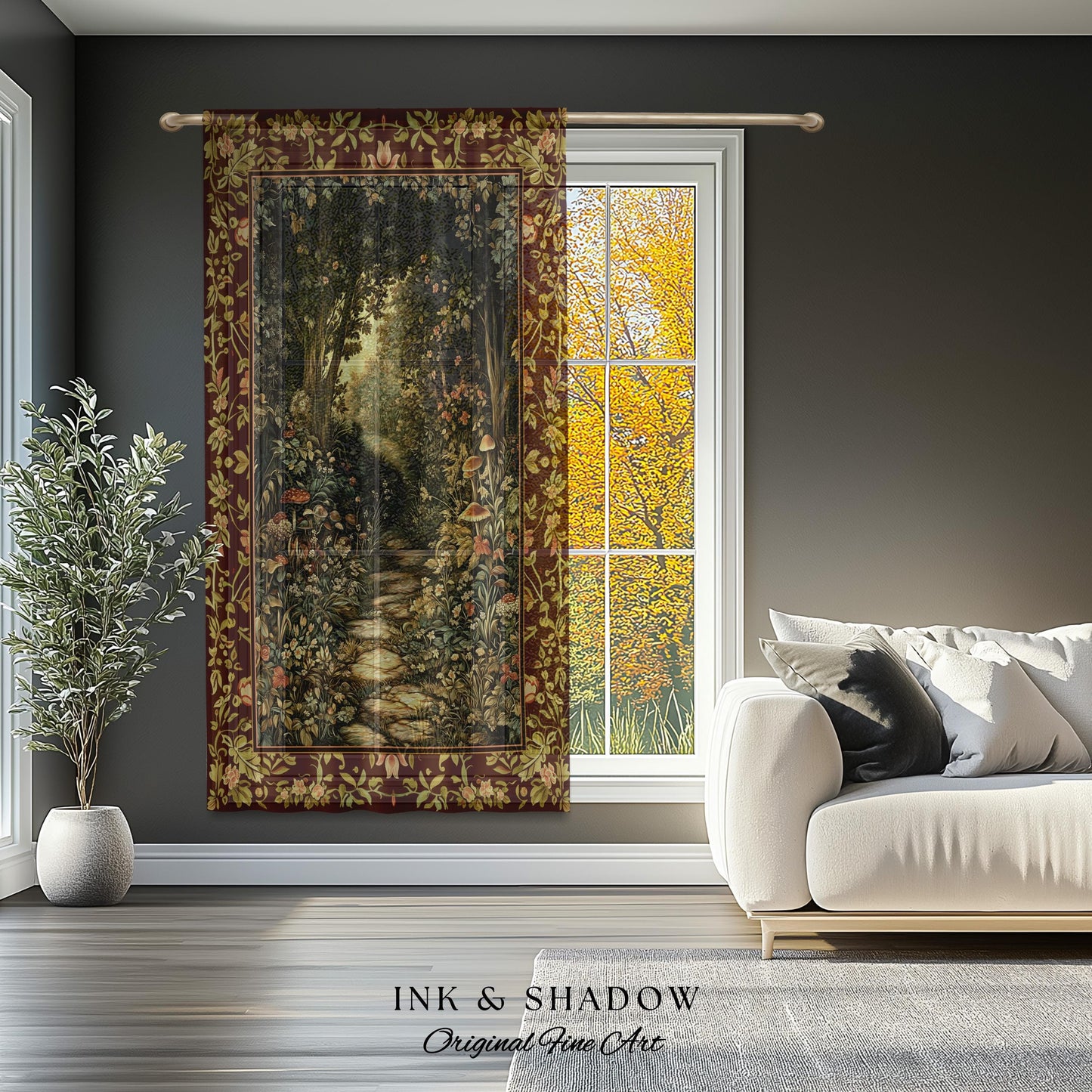 Fairy Ethereal Forest Curtains Mystic Dark Academia Folklore Inspired, Magical Medieval Forestcore Botanical Woodland Window Drapes Gothic