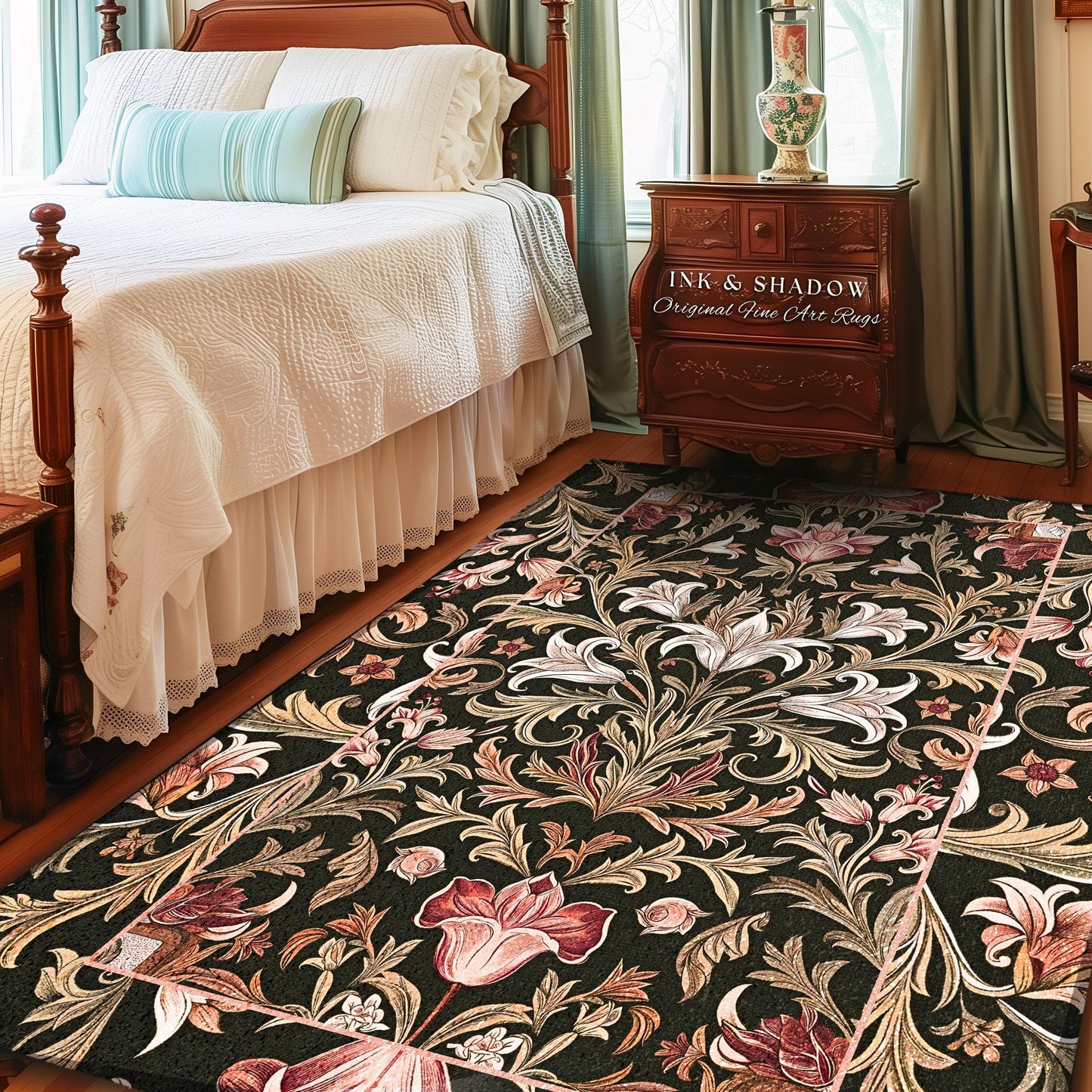 Romantic Victorian Gothic Pastel Floral Accent Rug French Country Decor | Soft Cottagecore Coquette Aesthetic Botanical Baroque Elegance Rug