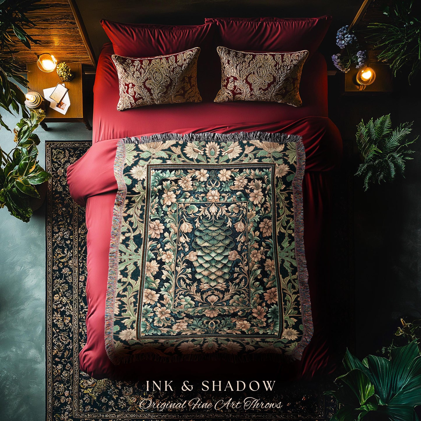 Medieval Maximalist Ethereal Tapestry | Soft Pastel Castlecore Woven Throw Blanket Fairy Grunge Ornate Dragon Scale Rustic Victorian Style |