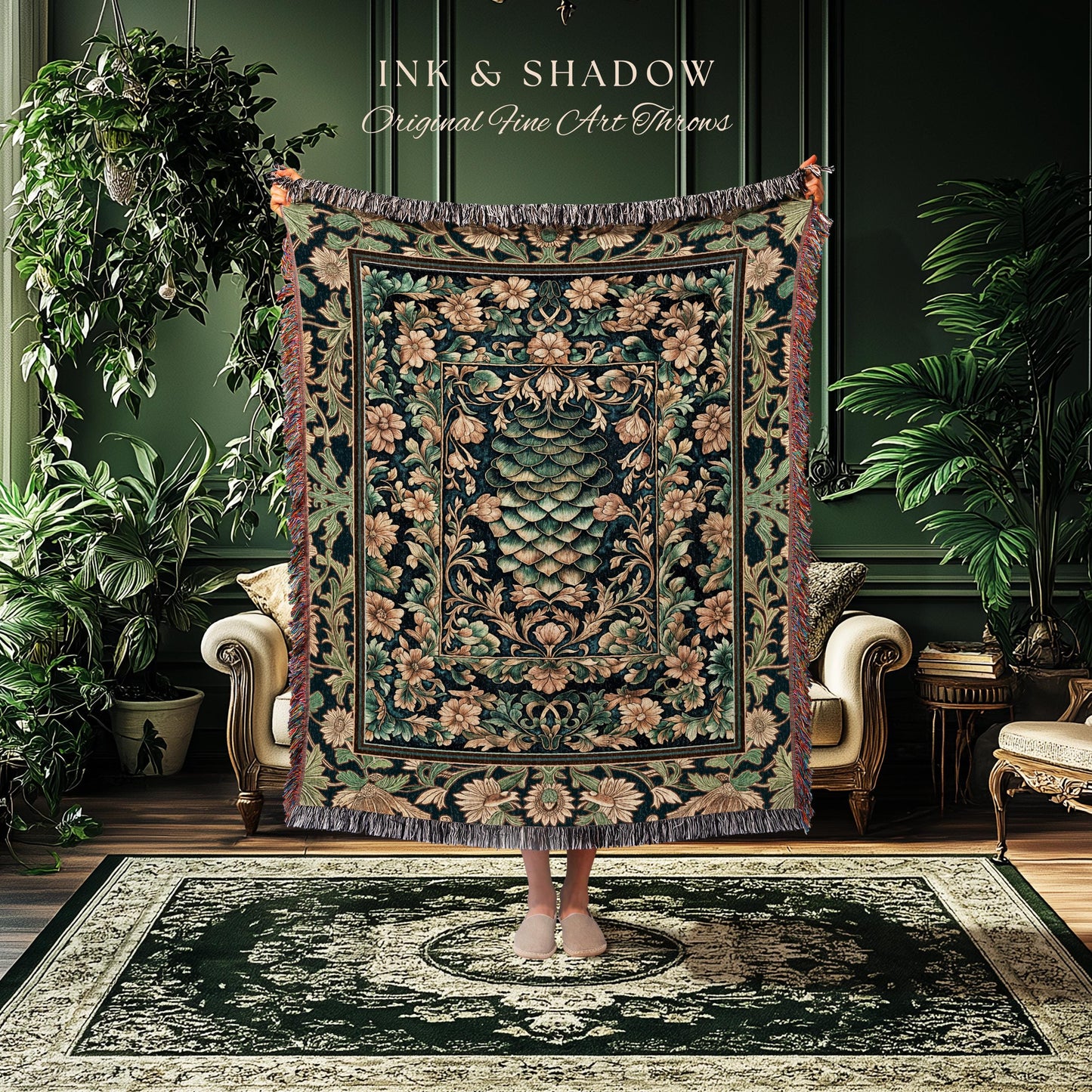 Medieval Maximalist Ethereal Tapestry | Soft Pastel Castlecore Woven Throw Blanket Fairy Grunge Ornate Dragon Scale Rustic Victorian Style |