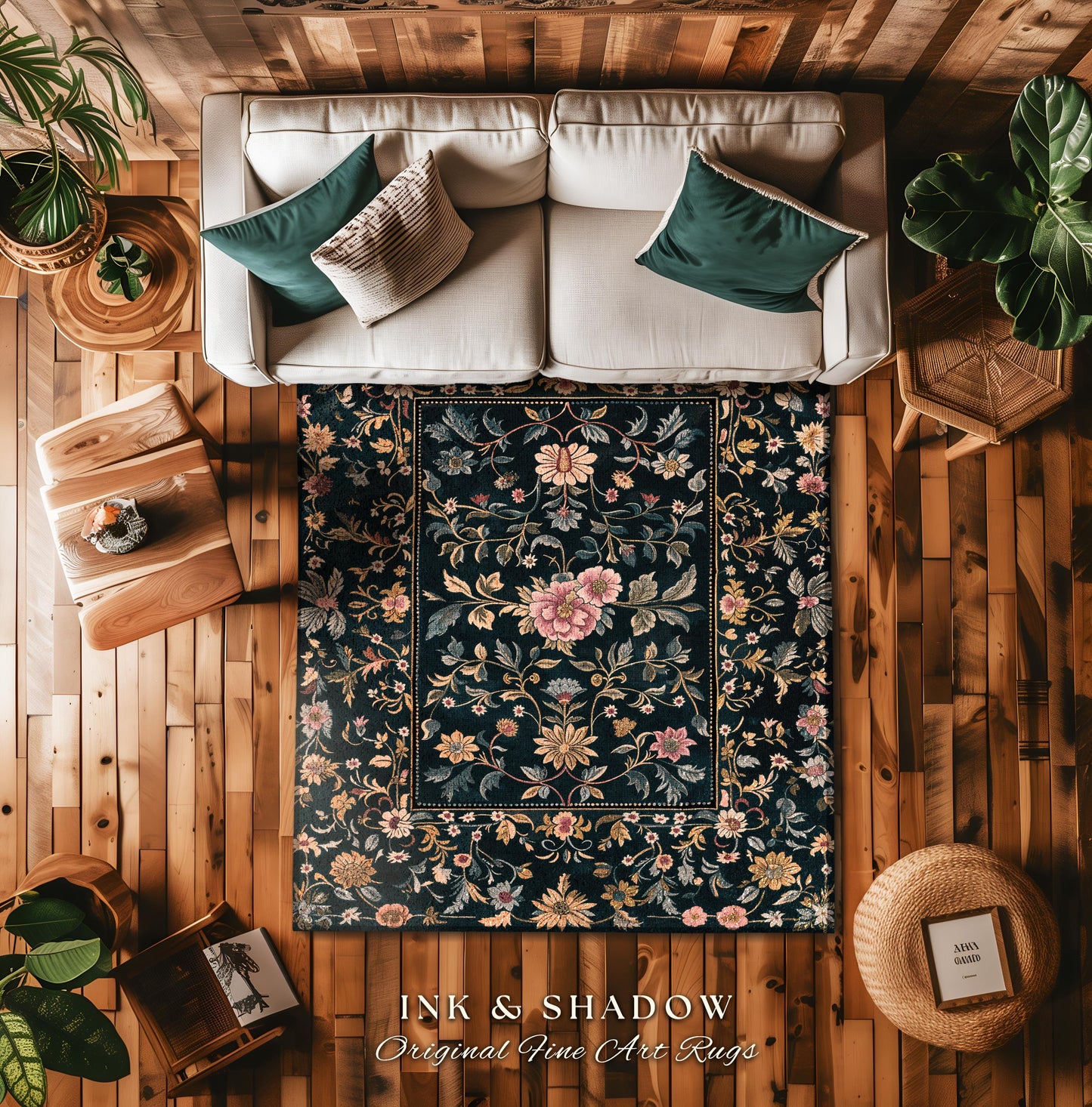 Maximalist Wildflower Rug | Dark Floral Aesthetic Danish Pastel Home Decor Rustic Housewarming Gift Fairycore Bedroom Folklore Inspired |