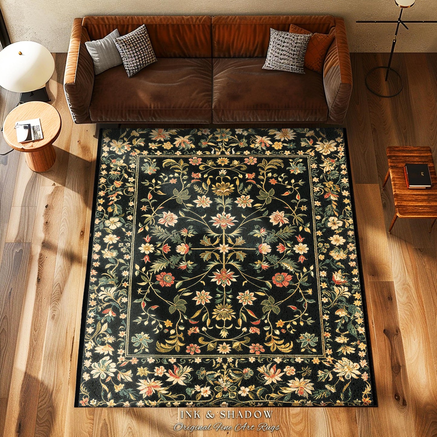 Whimsical Wildflower Folklore Aesthetic Rug Floral Cottagecore Danish Decor | Boho Maximalist Home Botanical Fairycore Rustic Flat Weave Rug
