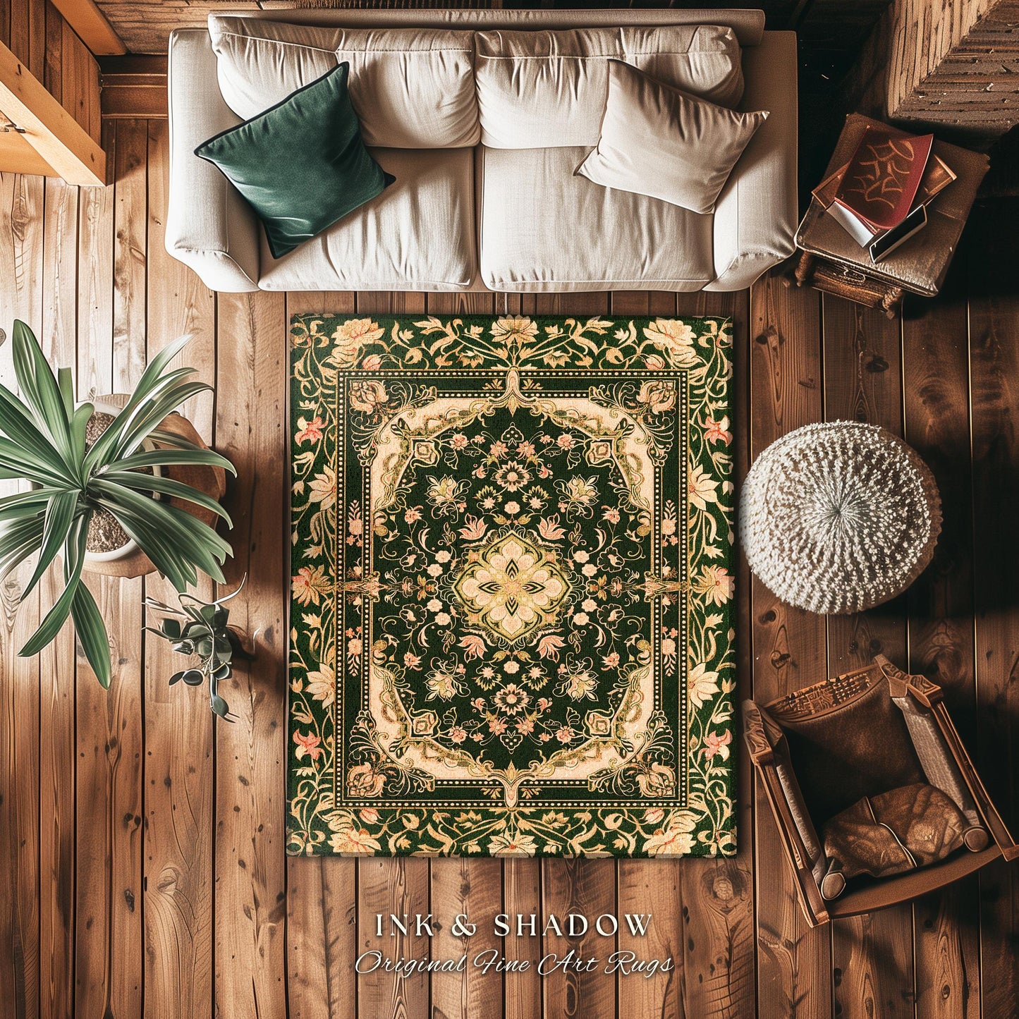 Mystic Florals Boho Pastel Round Accent Rug | Whimsical Cottagecore Dark Academia Baroque Home Accent Rug Bohemian Decor Peach Colors Decor