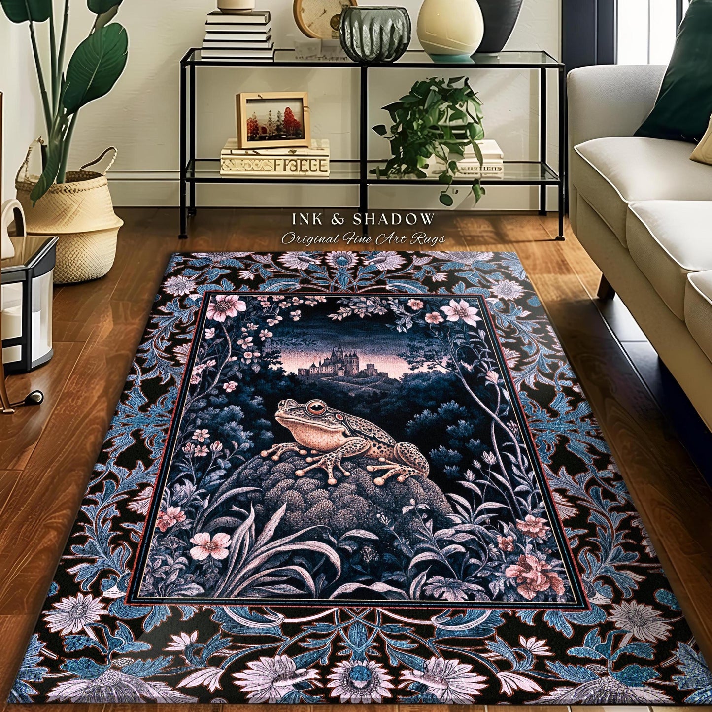 Witchy Toad Rug for Moody Bedroom | Dark Victorian Floral Frog Lover Accent Rug Eclectic Living Room Whimsical Cottagecore Magic Fairycore