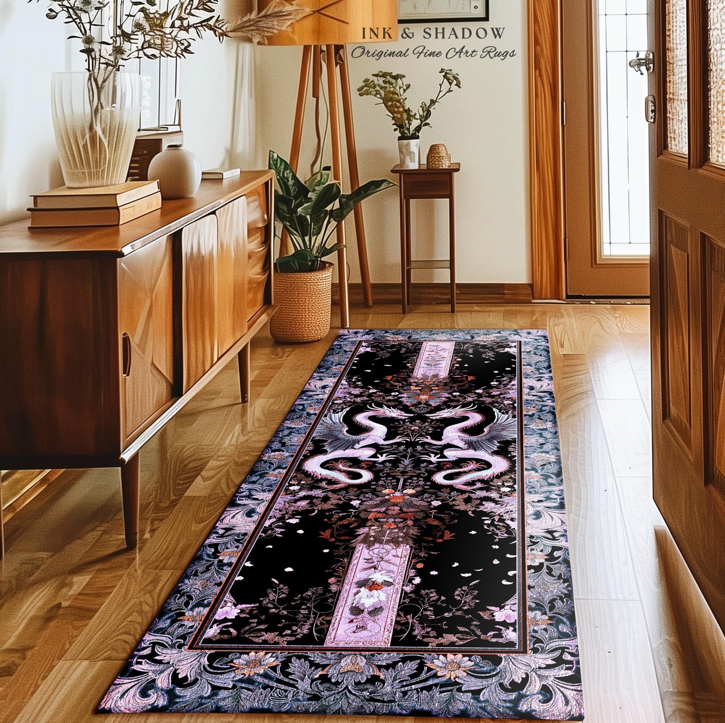 Pastel Gothic Fantasy Dragon Rug | Medieval Aesthetic Chinese Dragon Area Rug Home Acceent Lavender Purple Decor Whimsigothic Dark Academia