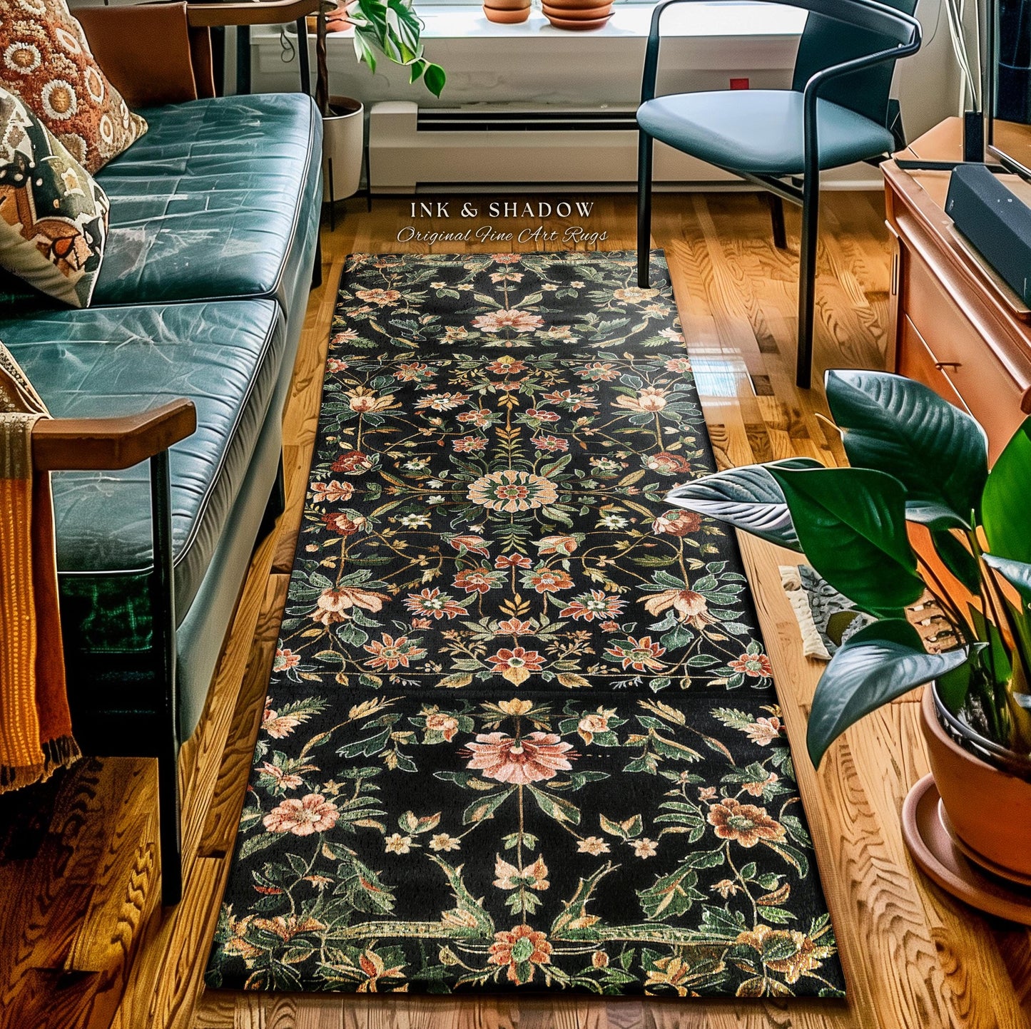Victorian Folk Art Floral Rose Garden Rug | Dark Cottagecore Fairytale Decor Romantic Rustic Living Room Whimsical Vintage Aesthetic Accent