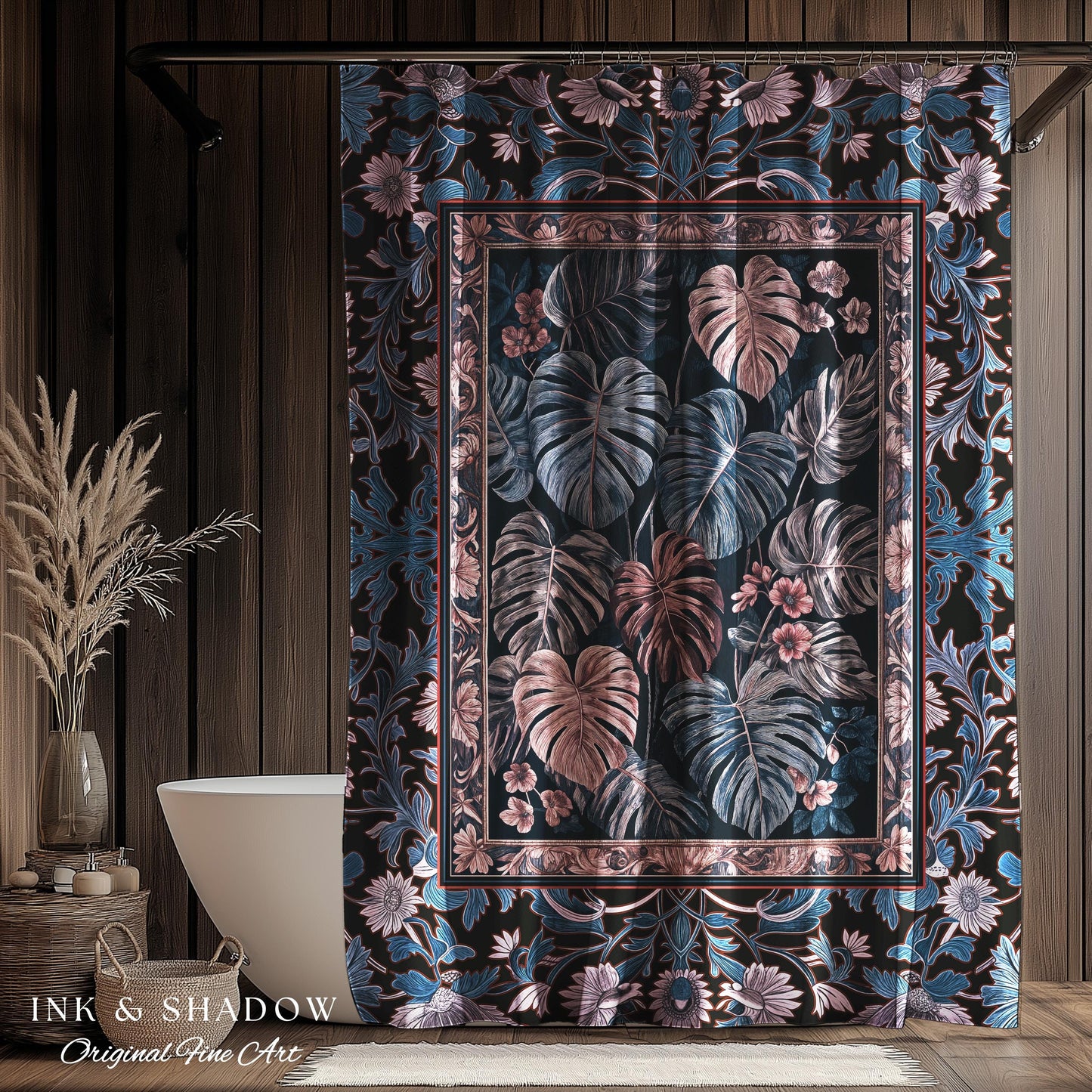 Cool Hues Eclectic Shower Curtain | Monstera Houseplant Decor Whimsical Gothic Aesthetic Bathroom Decor Dark Academia Forestcore Purple |