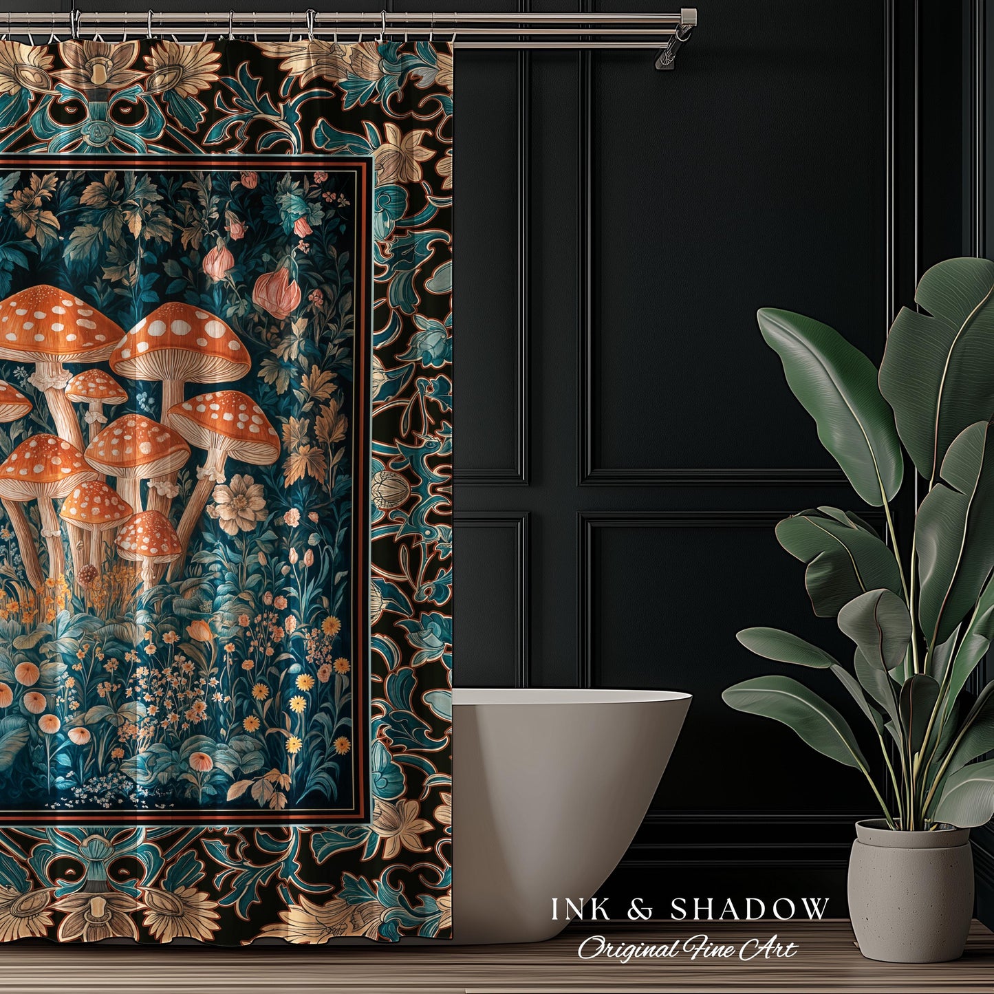 Mystic Forest Fungi Shower Curtain | Maximalist Aesthetic Whimsical Mushroom Bathroom Decor Fairycore Cute Cottagecore Housewarming Gift |