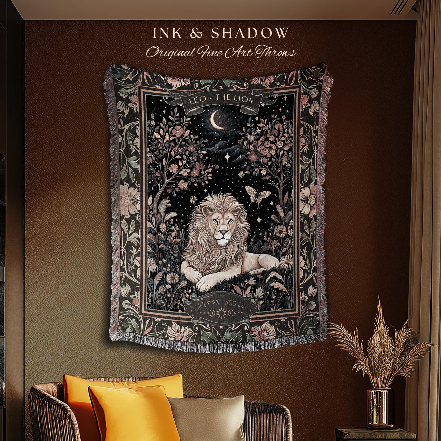 Ancient Garden Leo Astrology Blanket Mystical Forestcore Zodiac Decor | The Lion Woodland Goblincore Vintage Constellation Birth Month Gift