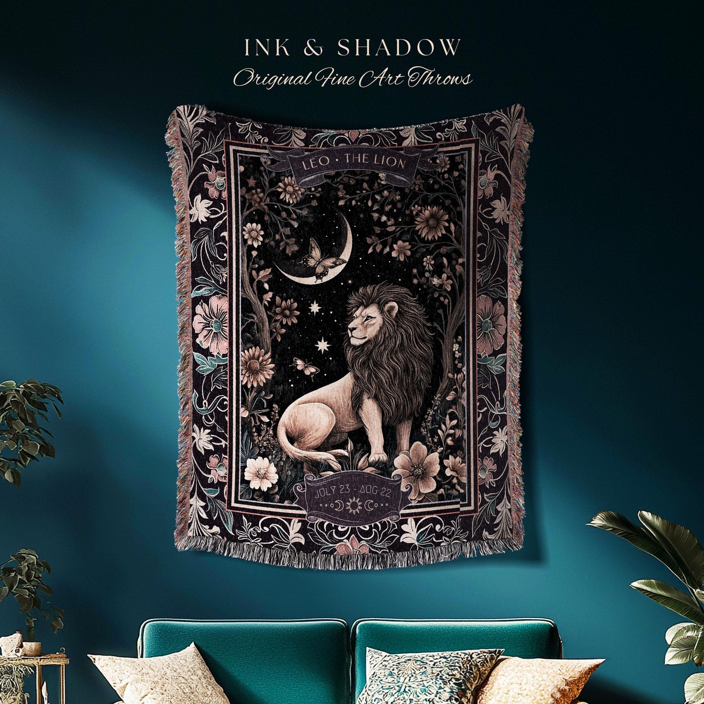 Dark Academia Leo Art Blanket Celestial Constellation Gothic Decor | The Lion Astrology Tapestry Throw Magic Maximalist Moonlit Zodiac Gift