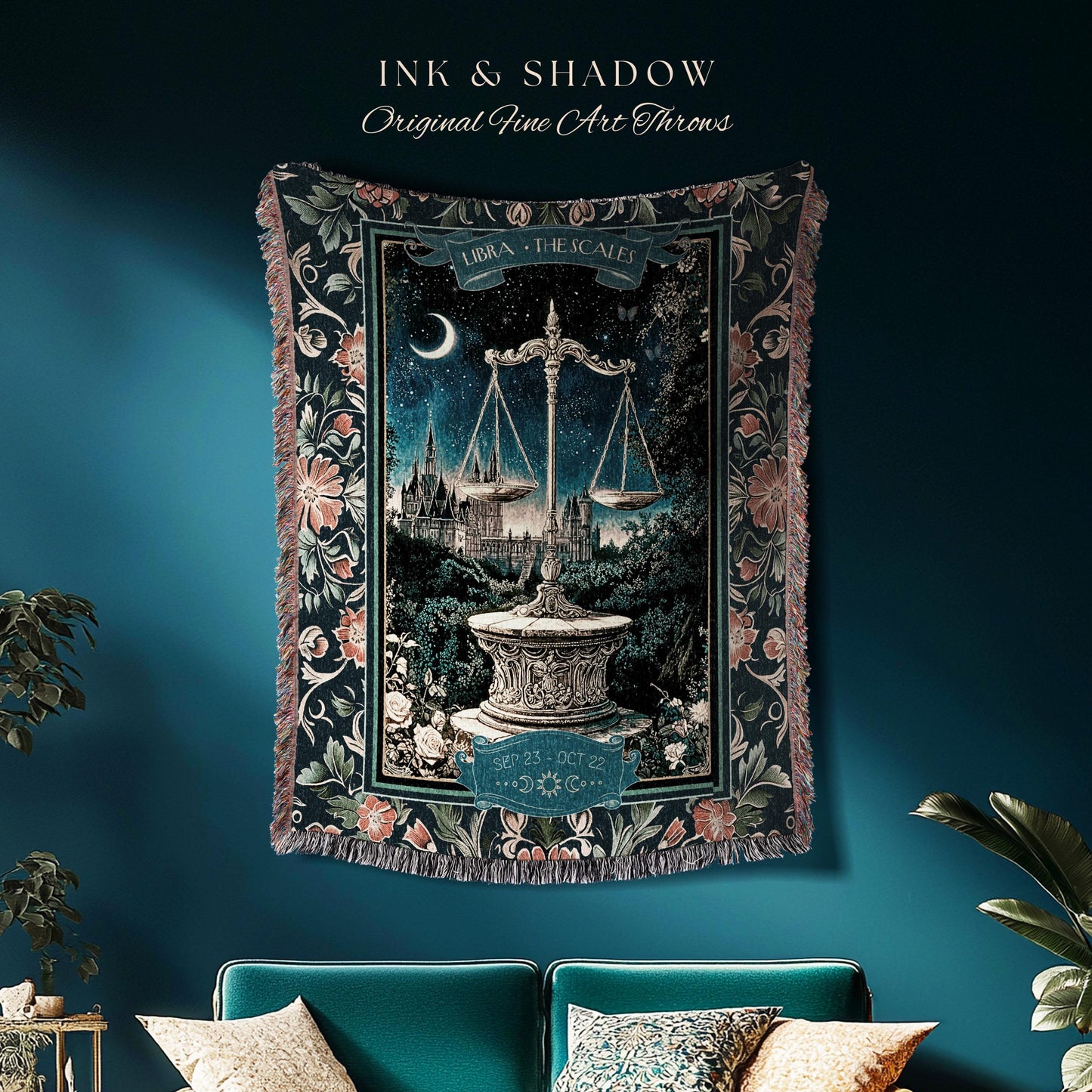 Whimsical Starry Sky Libra Nightscape Tapestry Mystic Astrology Blanket, The Scales Zodiac Celestial Cottagecore Art Star Sign Birthday Gift