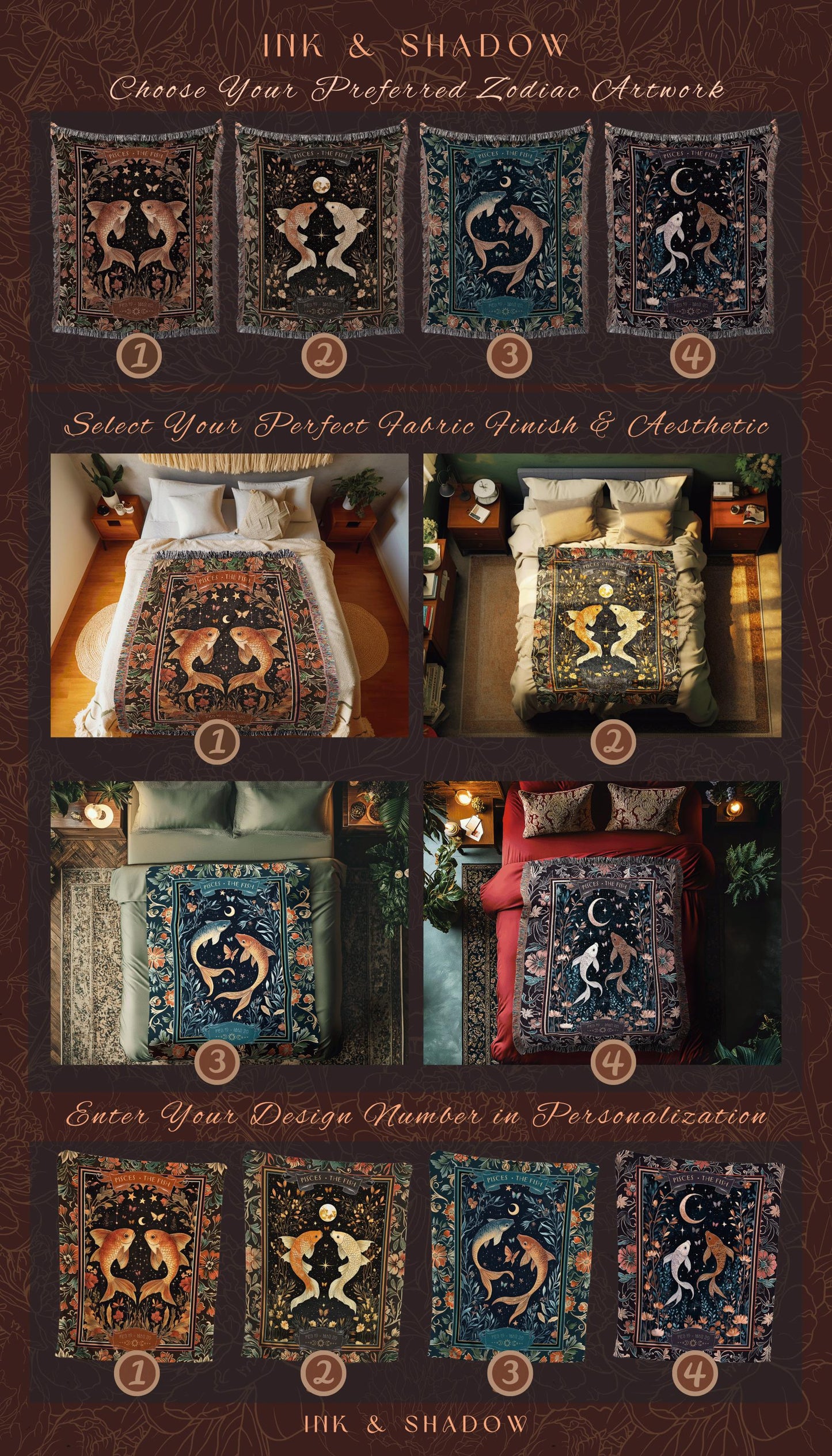 Ancient Water Garden Pisces Astrology Blanket Mystical Moonlit Zodiac Decor | The Fish Starry Night Vintage Constellation Birth Month Gift