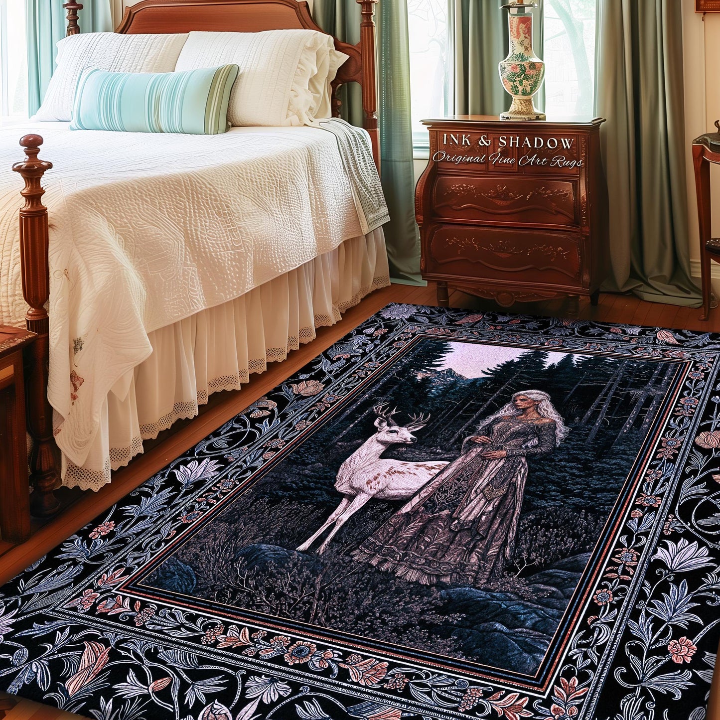 Gothic Forest Spirit Area Rug | Dark Academia Storybook Aesthetic Witchy Baroque Bedroom Rug Forest Nymph Whimsigothic Fantasy Inspired |