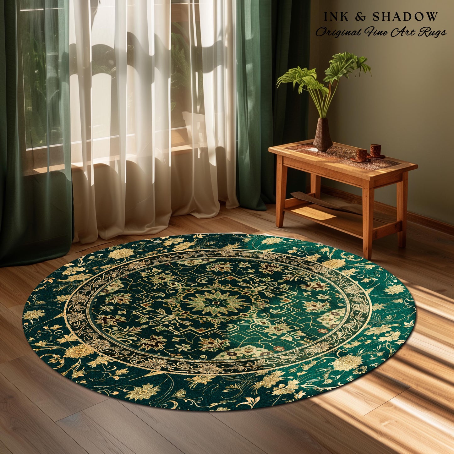 Dark Academia Art Deco Area Rug | Ornate Design Deep Emerald Green Floor Rug Baroque Victorian Gothic Dark Mystic Maximalist Bedroom Decor |