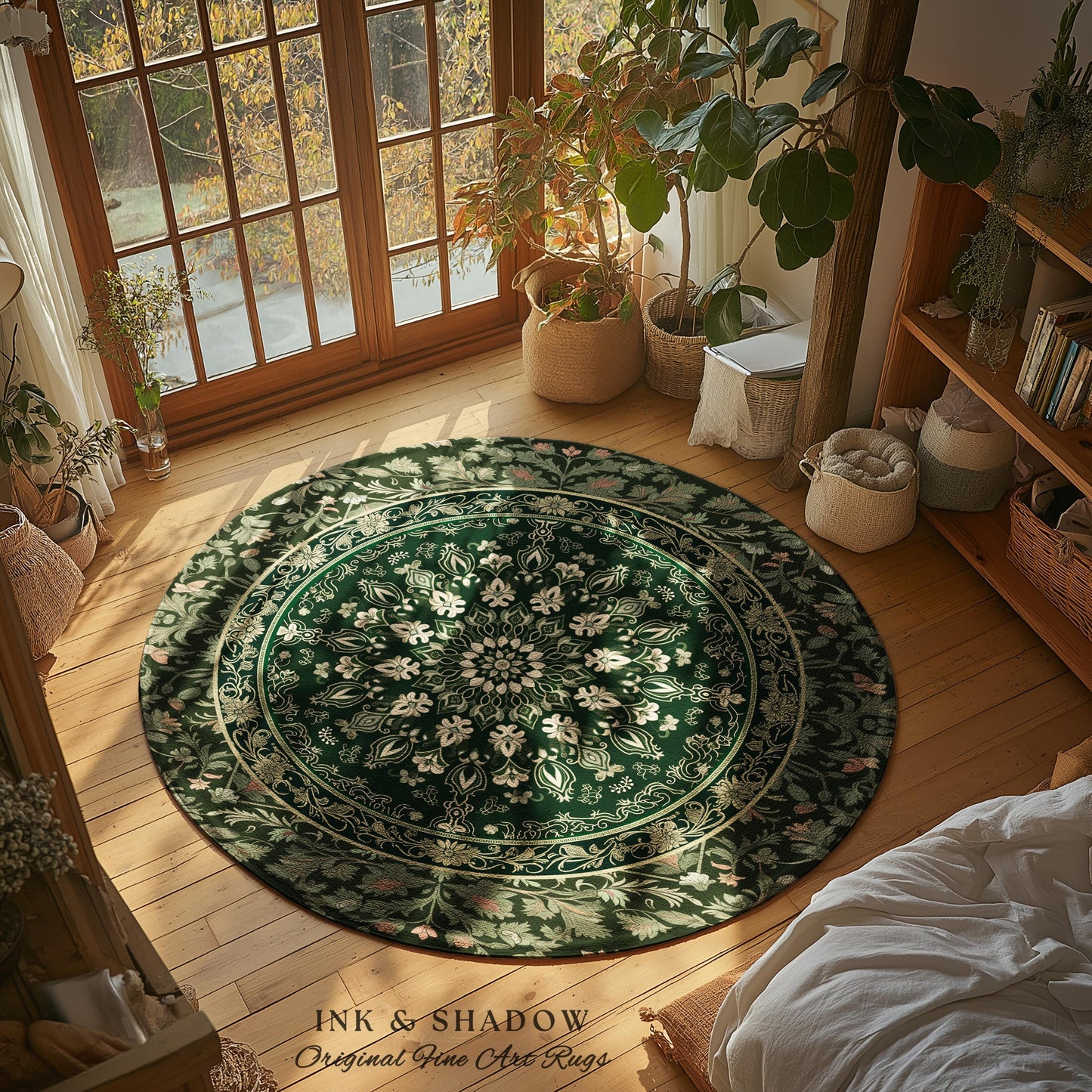 Mystic Dark Green Ornate Area Rug | Traditional Design Accent Rug Deep Emerald Living Room Baroque Gothic Dark Mystic Bedroom Decor Boho |