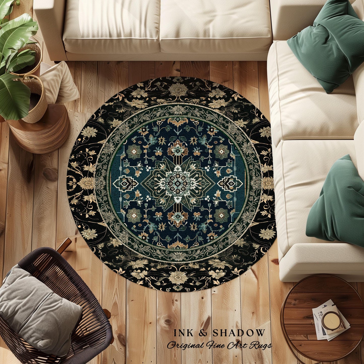 Victorian Baroque Area Rug | Midnight Emerald Ornate Design Gothic Art Deco Boho Accent Dark Academia Maximalist Home Statement Piece Witchy