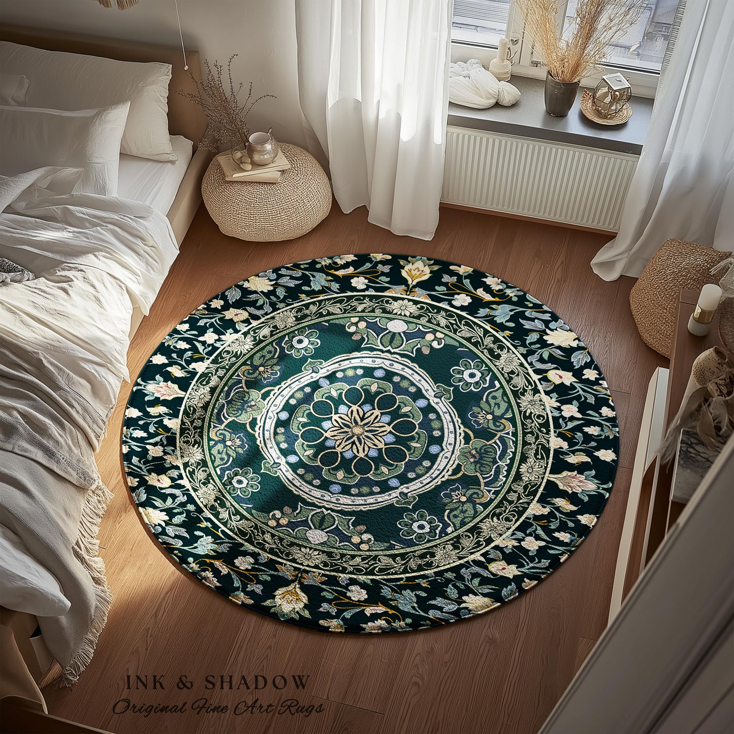 Dark Enchanted Baroque Area Rug | Ornate Midnight Teal Art Deco Design Antique Gothic Home Decor Castlecore Maximalist Vintage Room Accent |