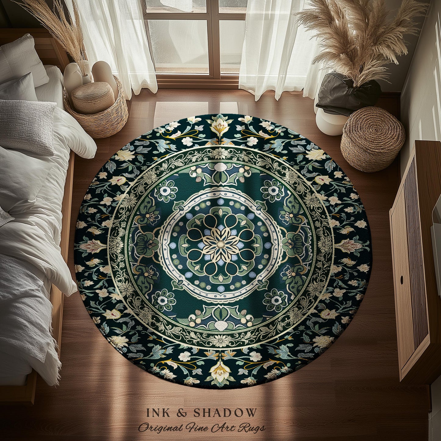 Dark Enchanted Baroque Area Rug | Ornate Midnight Teal Art Deco Design Antique Gothic Home Decor Castlecore Maximalist Vintage Room Accent |