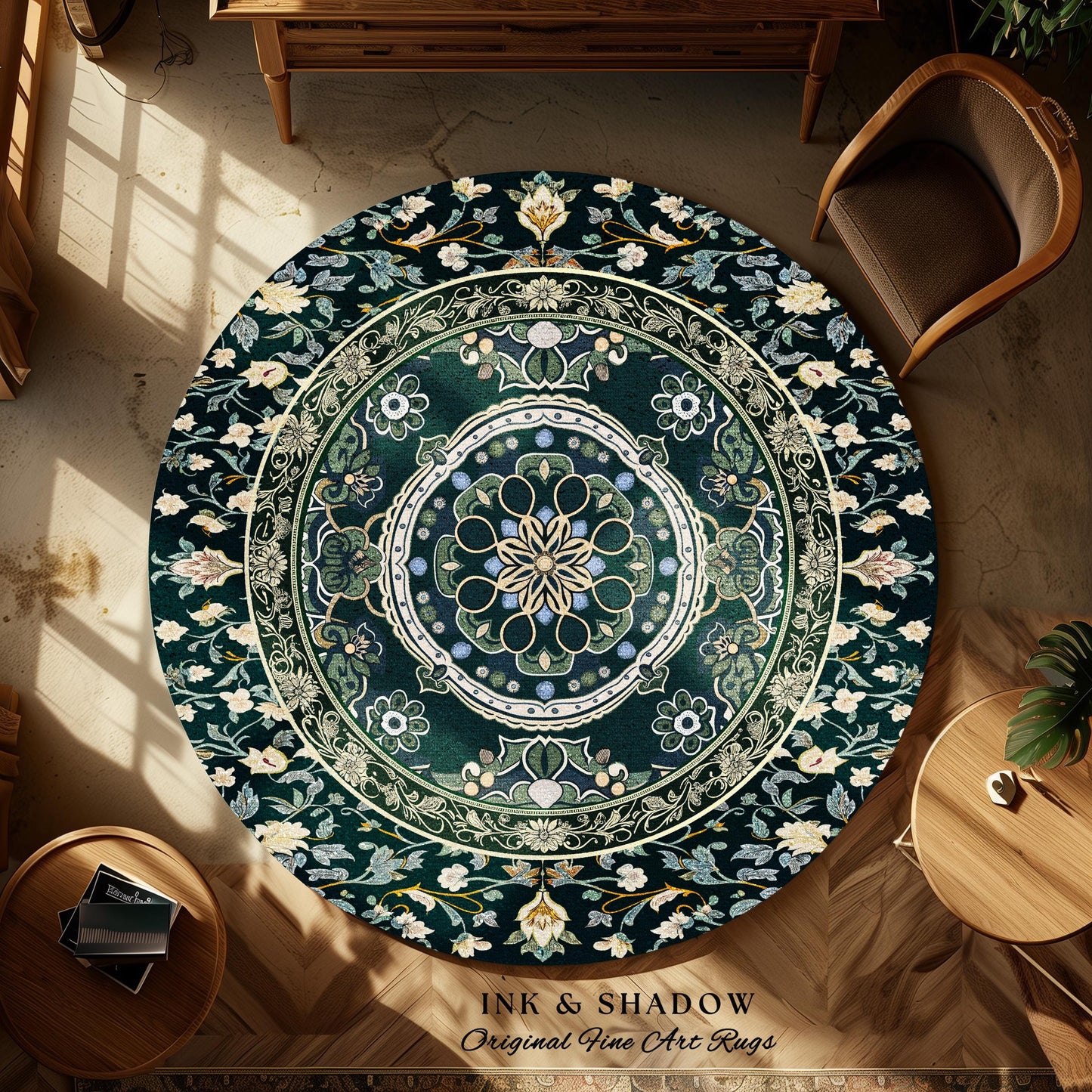 Dark Enchanted Baroque Area Rug | Ornate Midnight Teal Art Deco Design Antique Gothic Home Decor Castlecore Maximalist Vintage Room Accent |