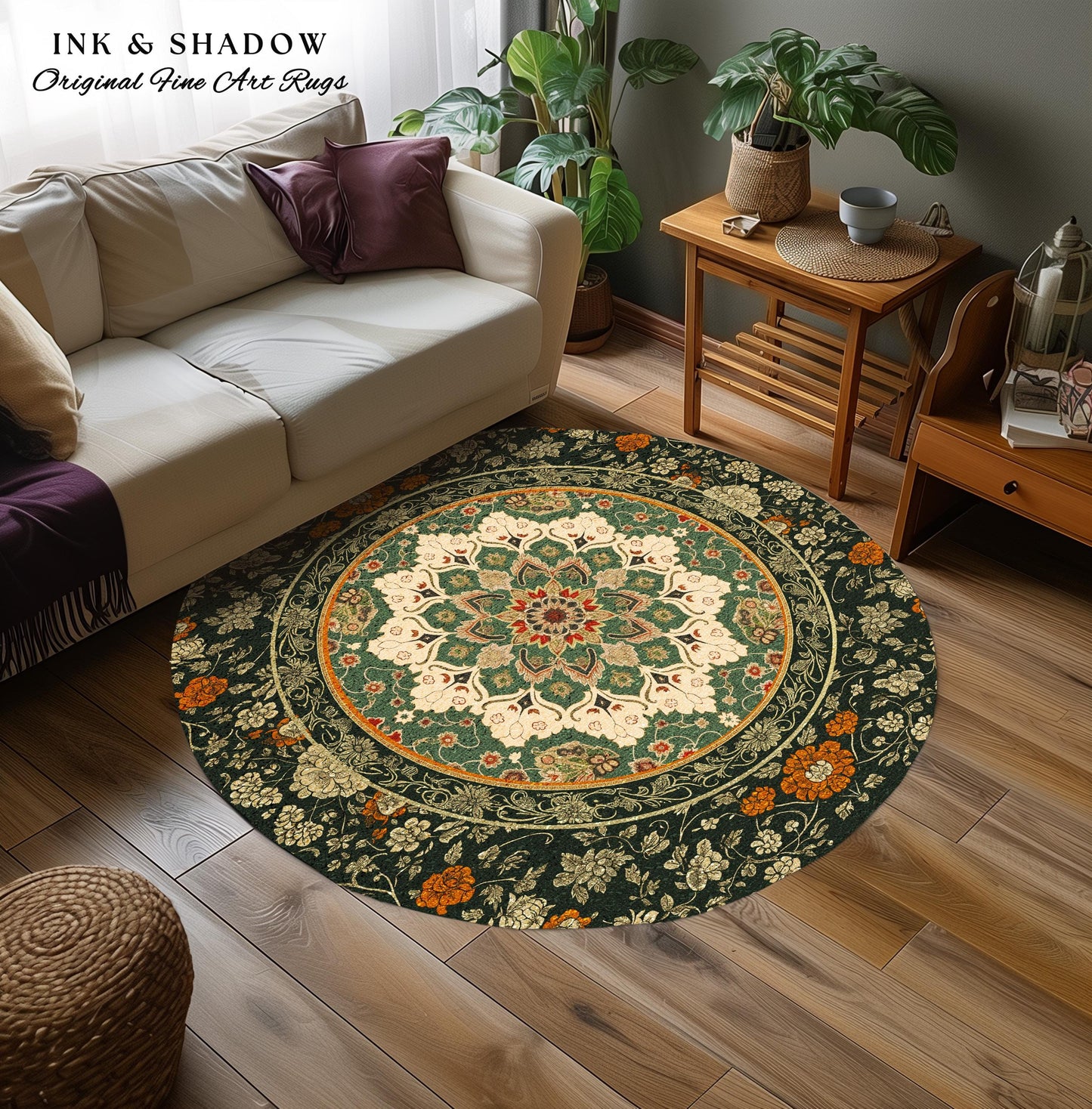 Aesthetic Sage Green Gothic Area Rug | Baroque Ornate Maximalist Design Antique Romance Art Nouveau Pattern Jade Green Victorian Influence