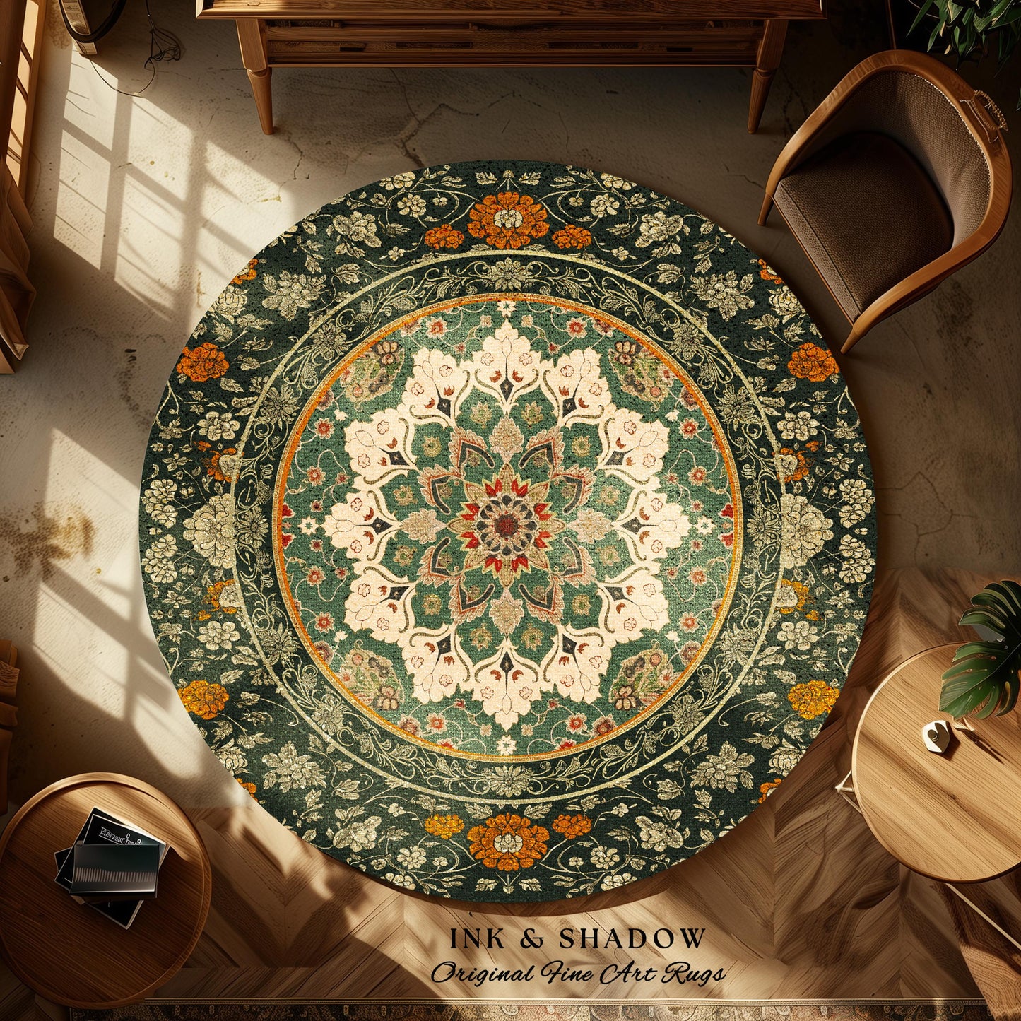 Aesthetic Sage Green Gothic Area Rug | Baroque Ornate Maximalist Design Antique Romance Art Nouveau Pattern Jade Green Victorian Influence